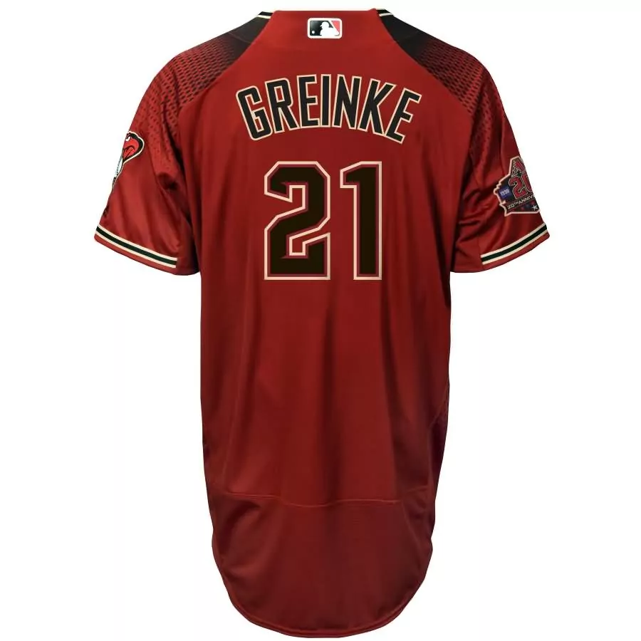 Customizable Zack greinke arizona diamondbacks majestic alternate 20th anniversary on field patch flex base player jersey sedona red