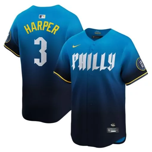 Customizable Bryce harper philadelphia phillies 2024 city connect player jersey blue 2538