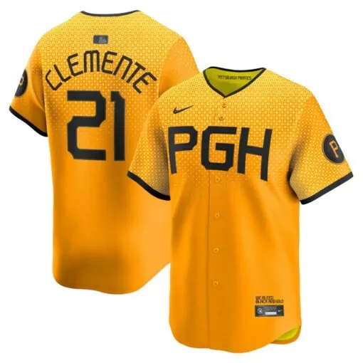 Custom Roberto clemente pittsburgh pirates city connect player jersey gold 6631