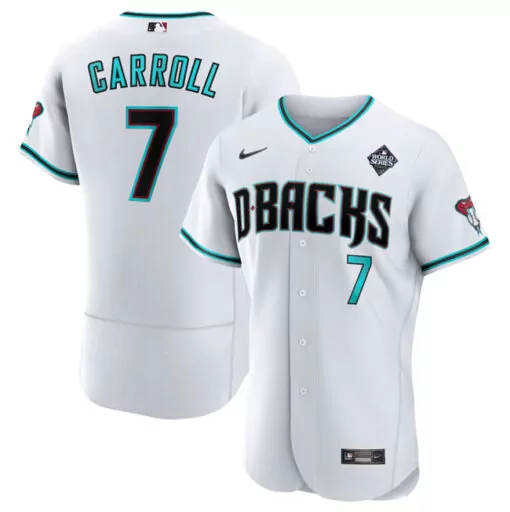 Custom Arizona diamondbacks 7 corbin carroll white 2023 world series flex base stitched jersey