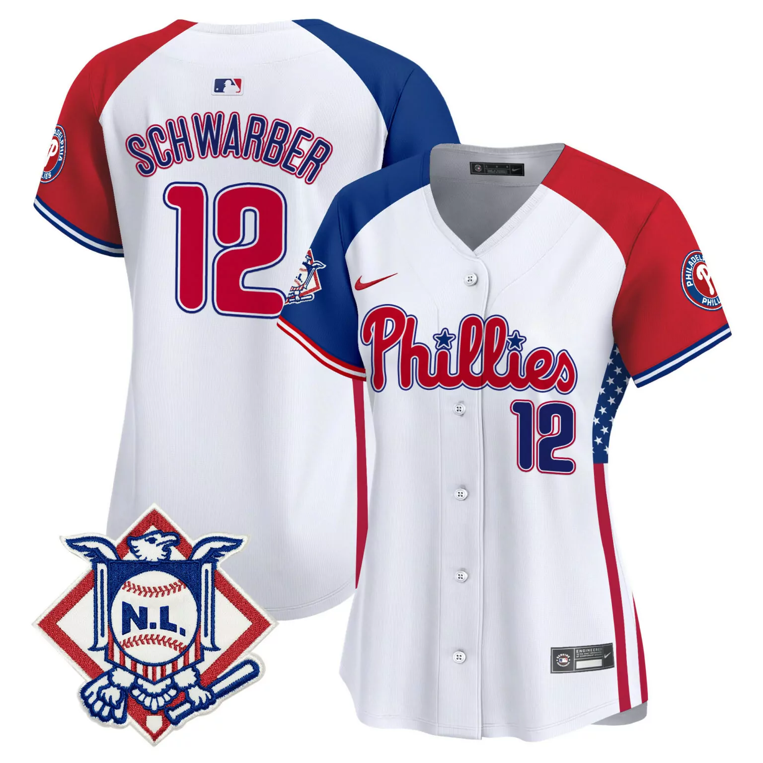 Customizable Alternate kyle schwarber philadelphia phillies 2024 fourth of july jersey v4 all stitched 8661