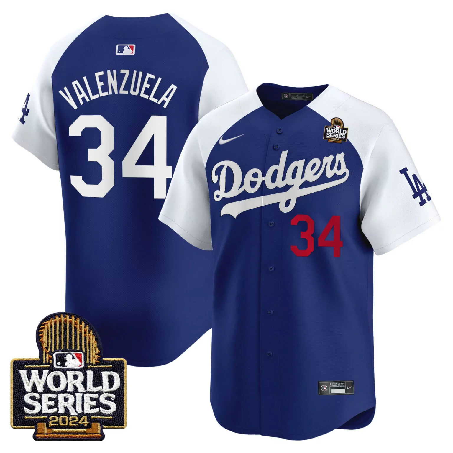Custom Alternate royal fernando valenzuela los angeles dodgers 2024 world series jersey v2 all stitched 7830