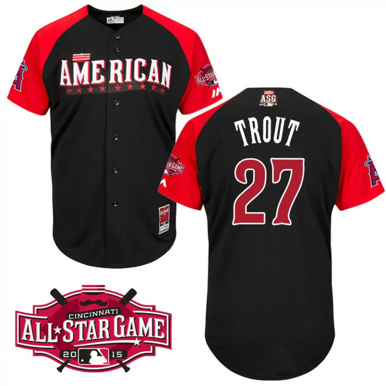 Customizable American league los angeles los angeles angels 27 trout black 2015 all star jersey 4425