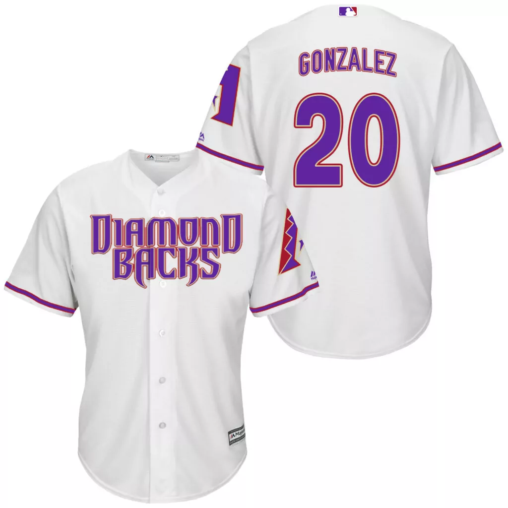 Personalized Arizona diamondbacks 20 luis gonzalez white purple new cool base jersey 7066