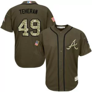 Custom Atlanta braves 49 julio teheran green salute to service stitched jersey 6413