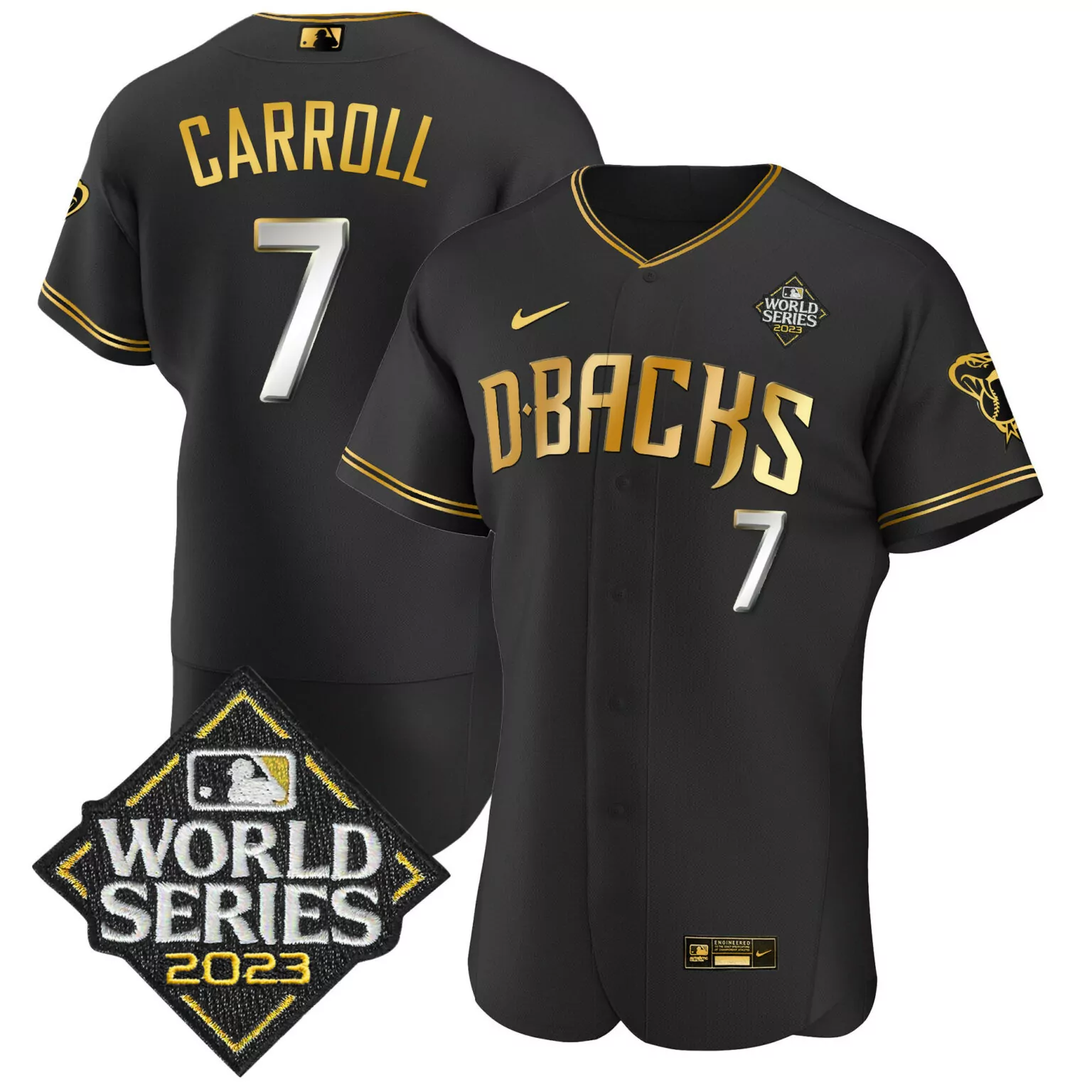 Personalized Black corbin carroll arizona diamondbacks 2023 world series gold jersey v2 all stitched 3552
