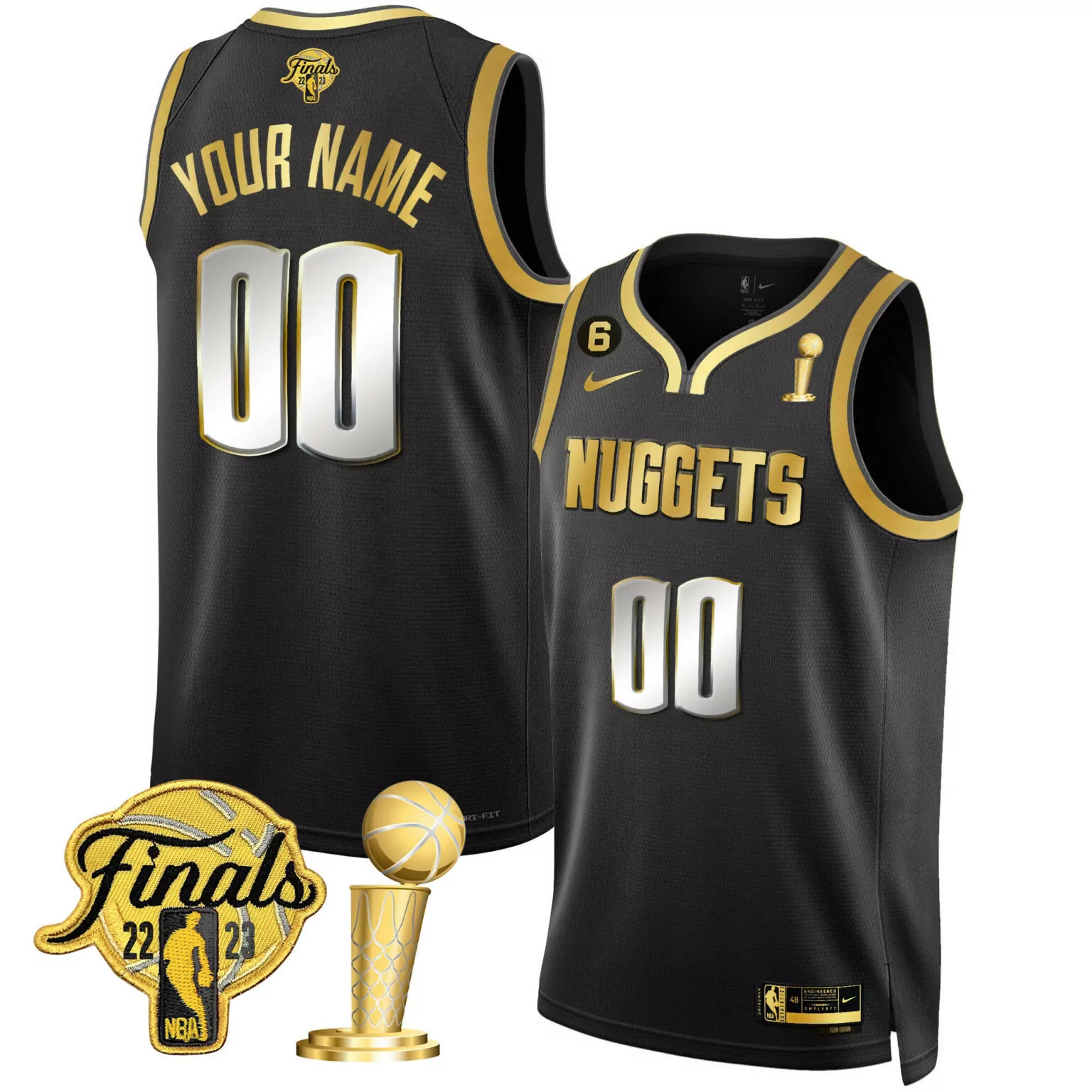 Custom Black denver nuggets 2023 finals champions patch gold custom jersey all stitched 3288