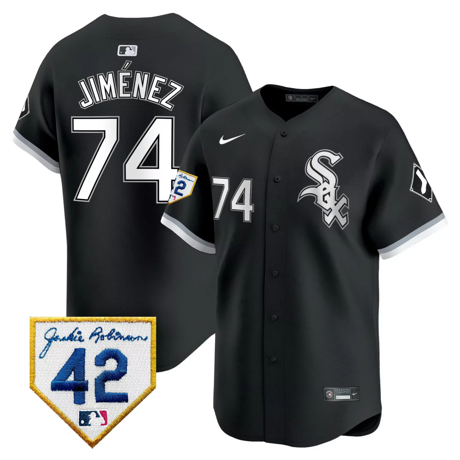 Custom Black eloy jimenez chicago white sox 2024 jackie robinson patch jersey all stitched 9423