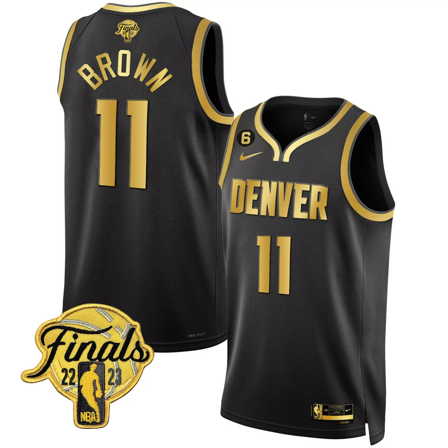 Customizable Black gold bruce brown denver nuggets 2023 finals patch black white gold jersey all stitched 5840