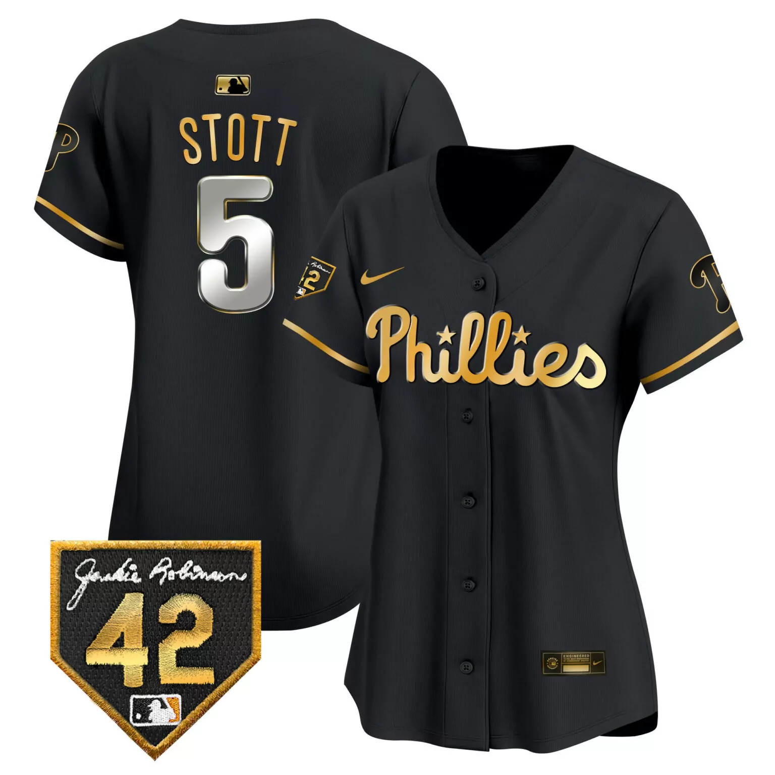 Personalized Black gold bryson stott philadelphia phillies 2024 jackie robinson patch jersey all stitched 4240