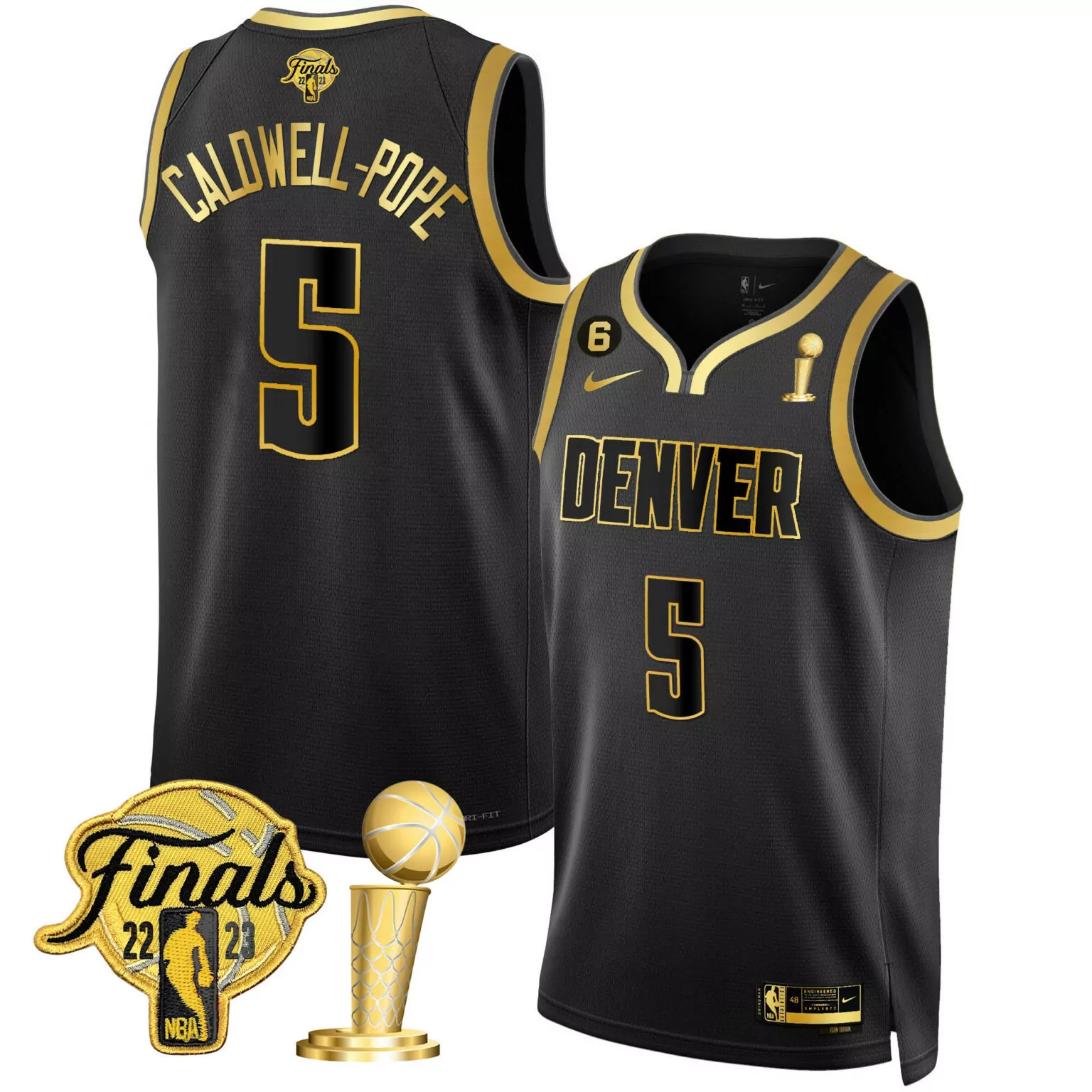 Custom Black gold caldwell pope denver nuggets 2023 finals champions patch jersey all stitched 7153