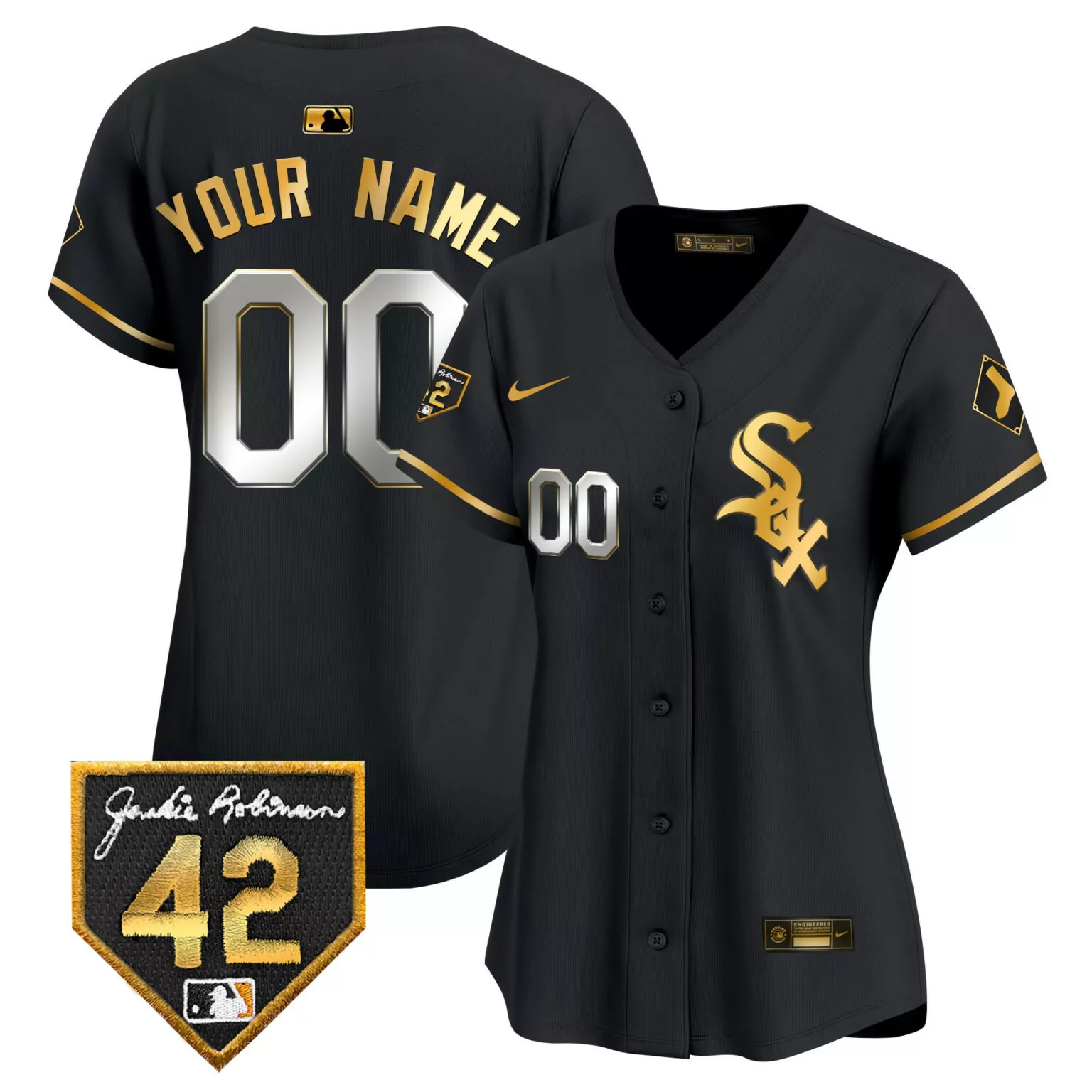 Personalized Black gold chicago white sox 2024 jackie robinson patch vapor custom jersey all stitched 4803