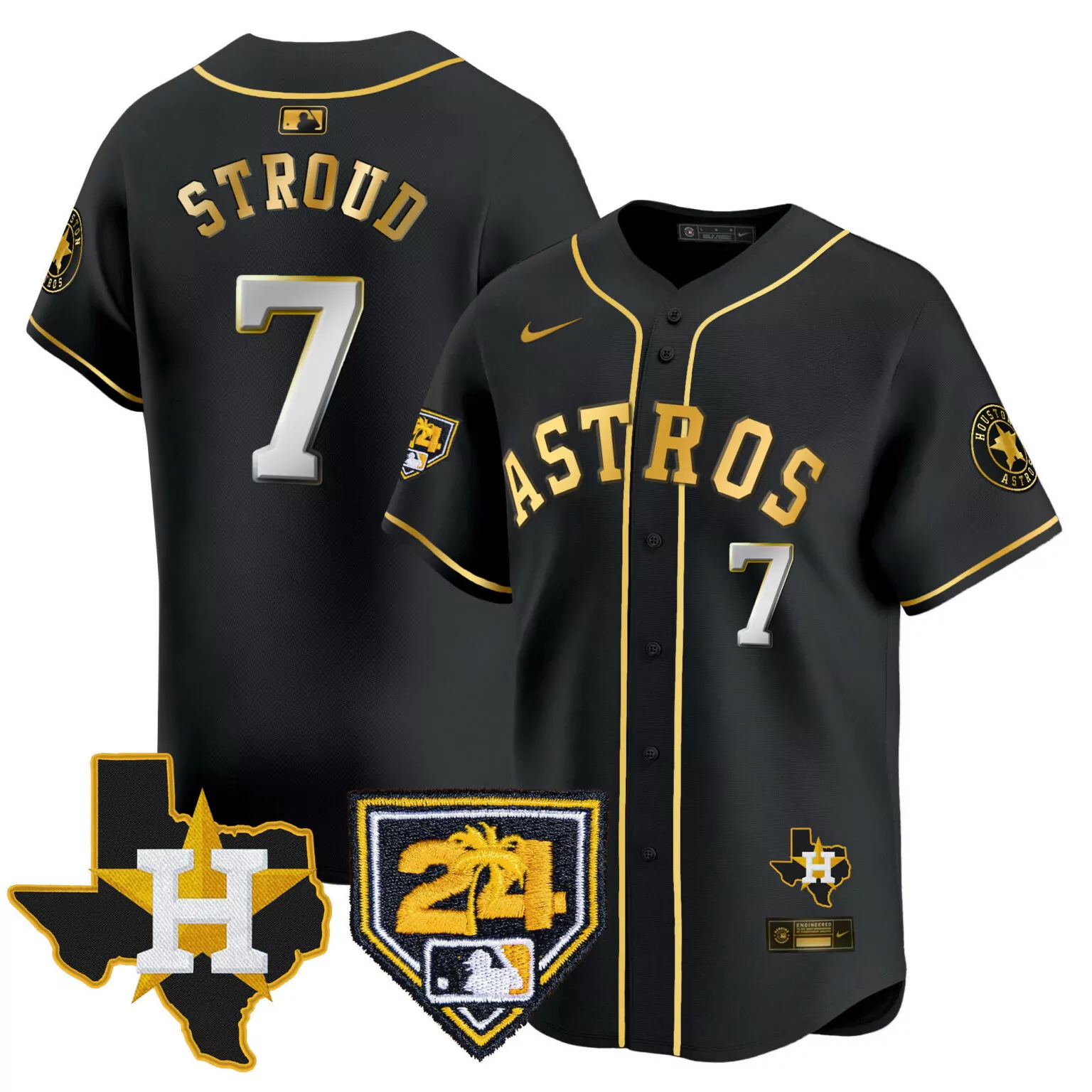 Custom Black gold cj stroud houston astros 2024 spring training texas patch jersey all stitched 2189