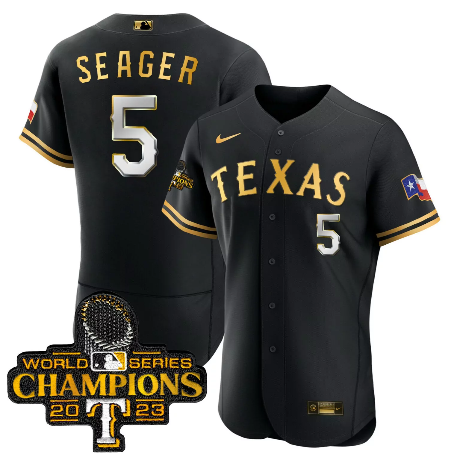 Personalized Black gold corey seager texas rangers 2023 world series champions jersey all stitched 8695