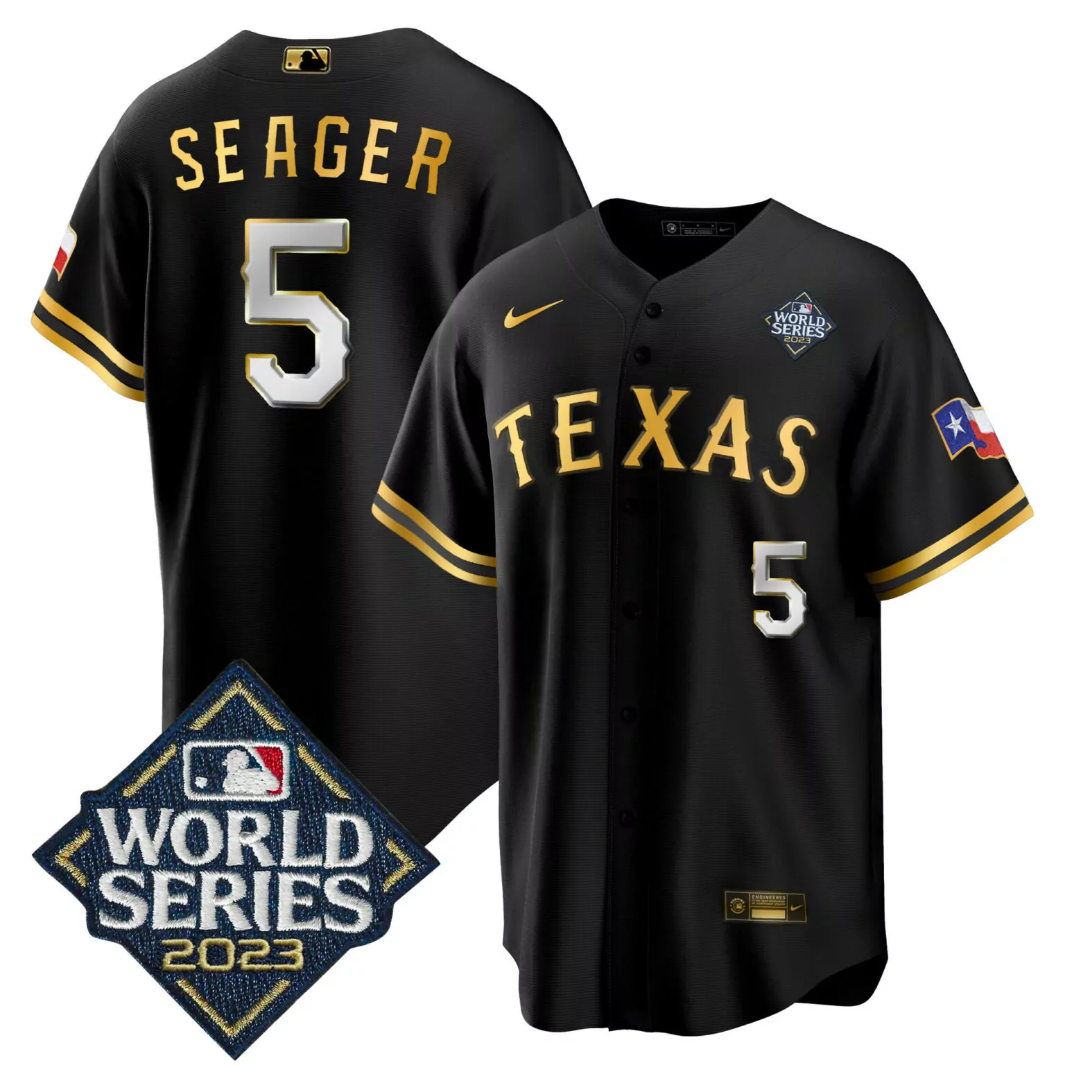 Custom Black gold corey seager texas rangers 2023 world series jersey v2 all stitched 1444
