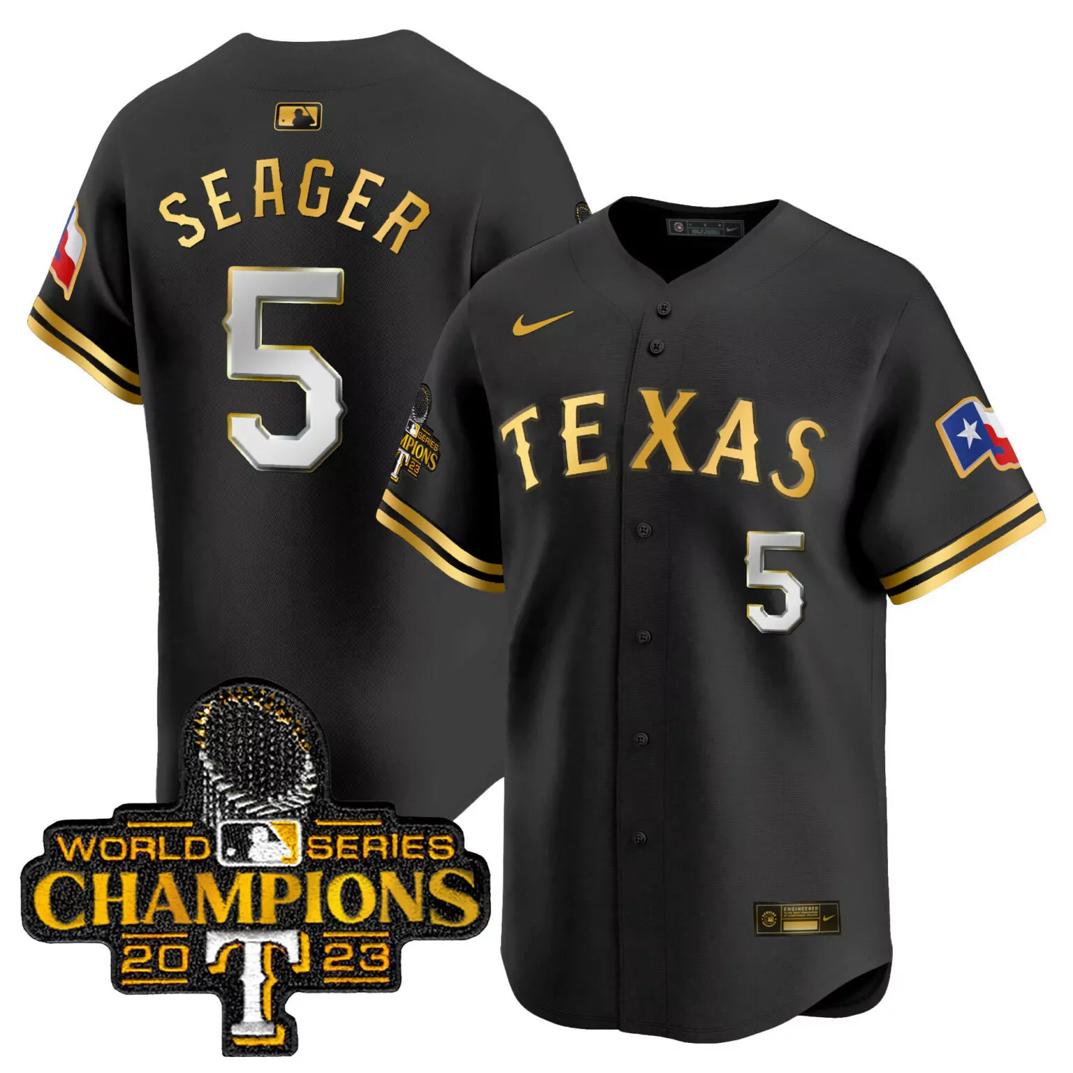 Personalized Black gold corey seager texas rangers world series champions jersey all stitched 6295