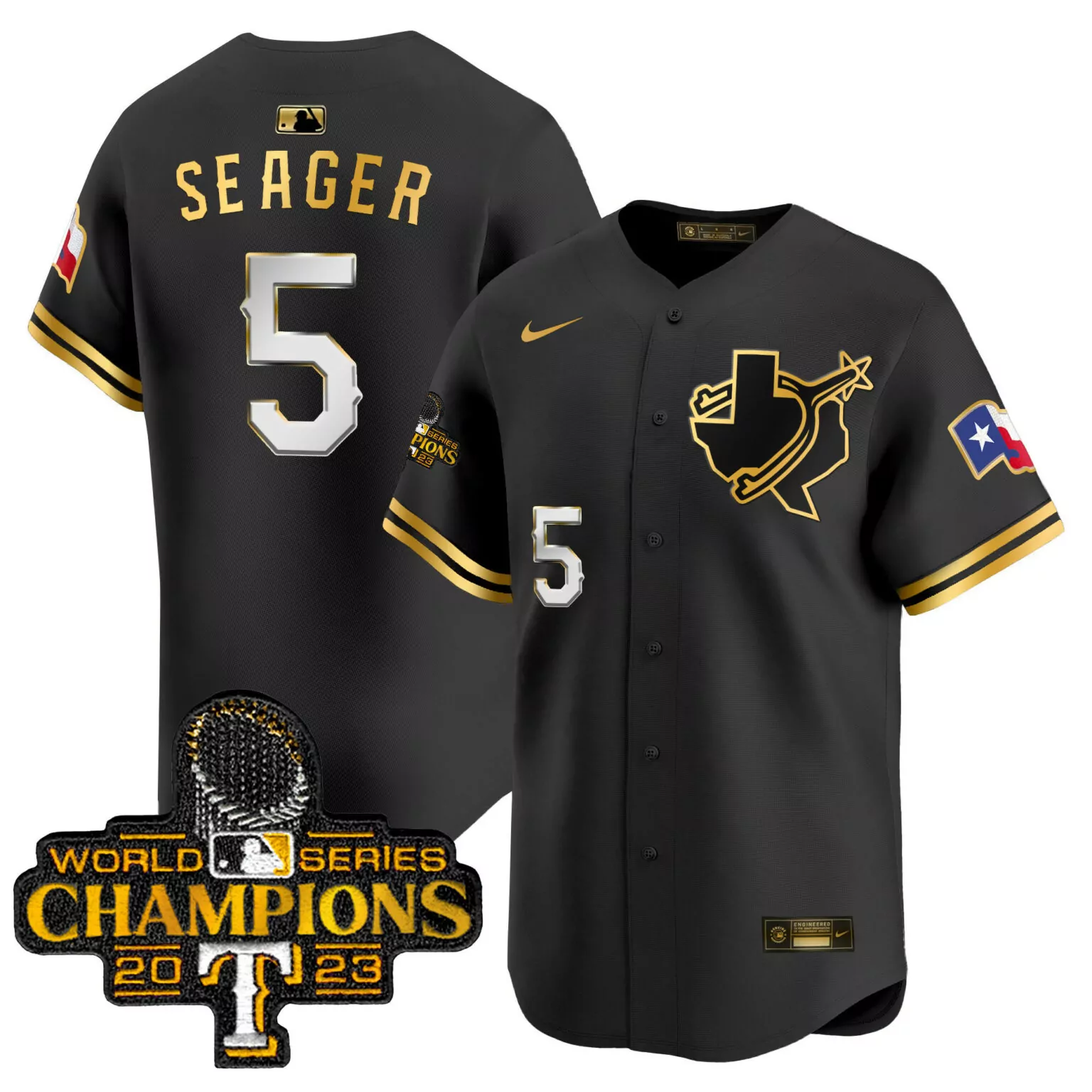 Personalized Black gold corey seager texas rangers world series champions jersey v3 all stitched 6499
