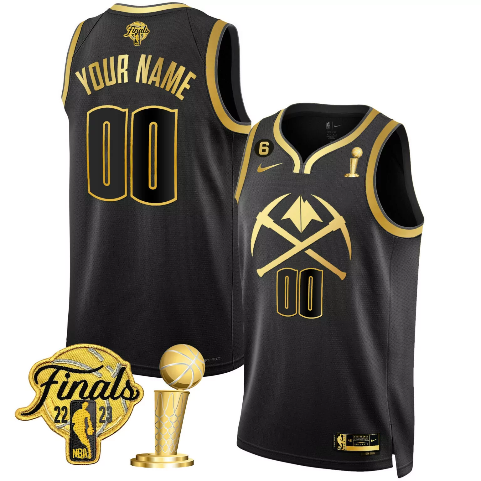 Customizable Black gold denver nuggets 2023 finals champions patch gold special custom jersey v2 all stitched 5333