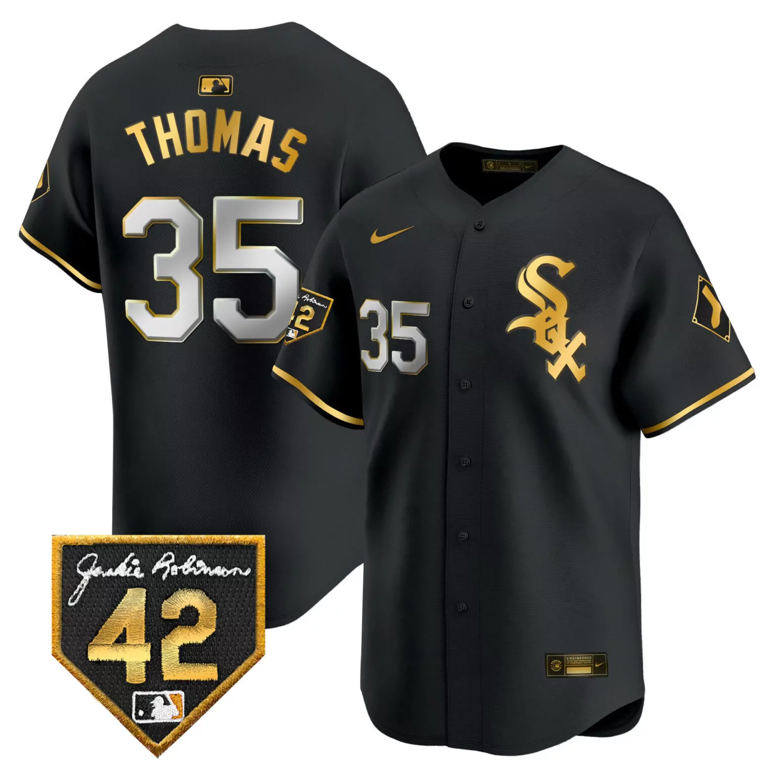 Customizable Black gold frank thomas chicago white sox 2024 jackie robinson patch jersey all stitched 1502