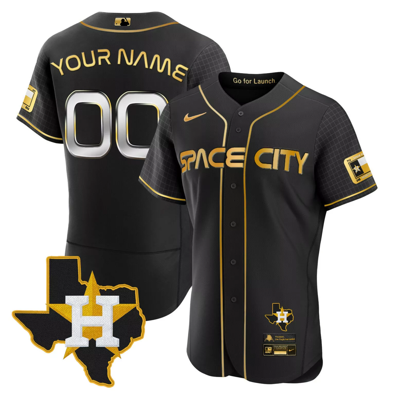 Personalized Black gold houston astros 2024 space city custom jersey texas patch all stitched 3958