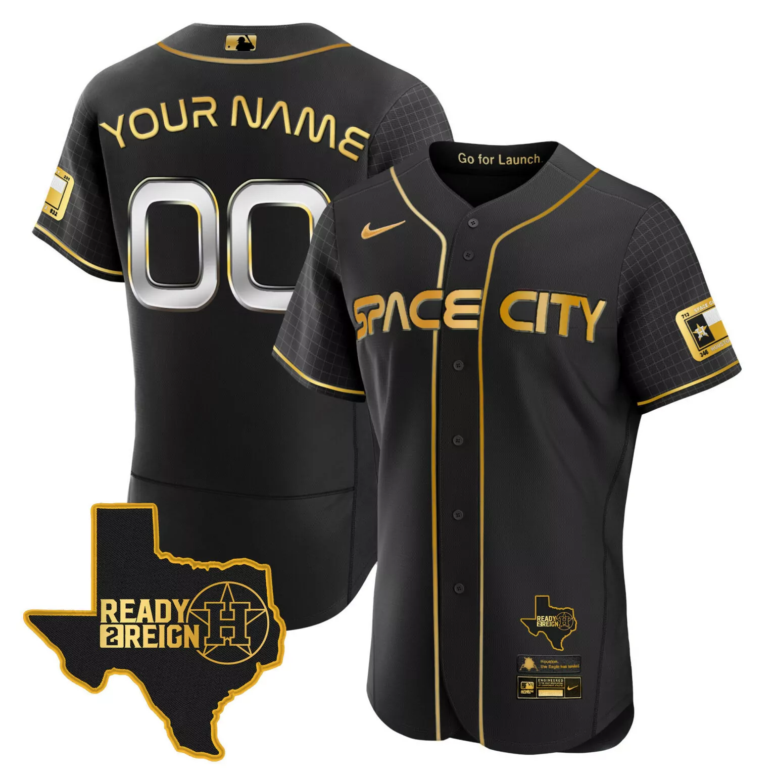 Customizable Black gold houston astros 2024 space city ready 2 reign custom jersey all stitched 3730