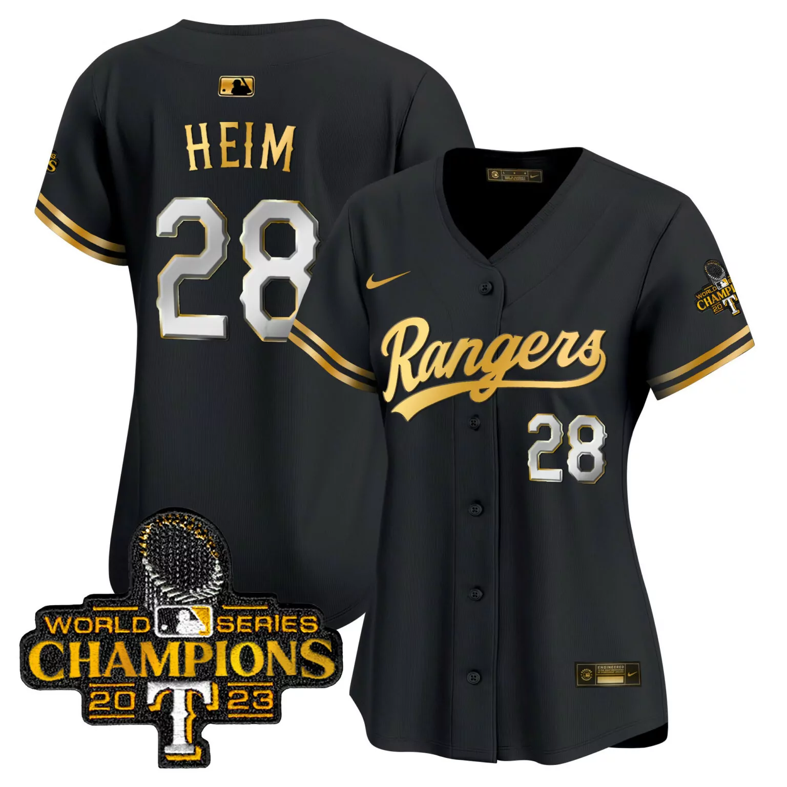 Personalized Black gold jonah heim texas rangers 2023 world series champions gold trim jersey all stitched 9390