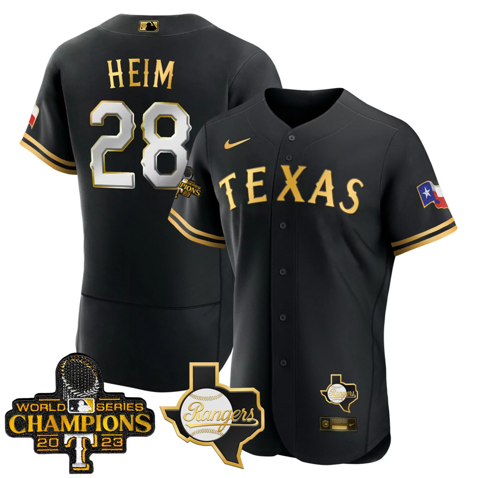 Personalized Black gold jonah heim texas rangers 2023 world series champions jersey v2 all stitched 4247