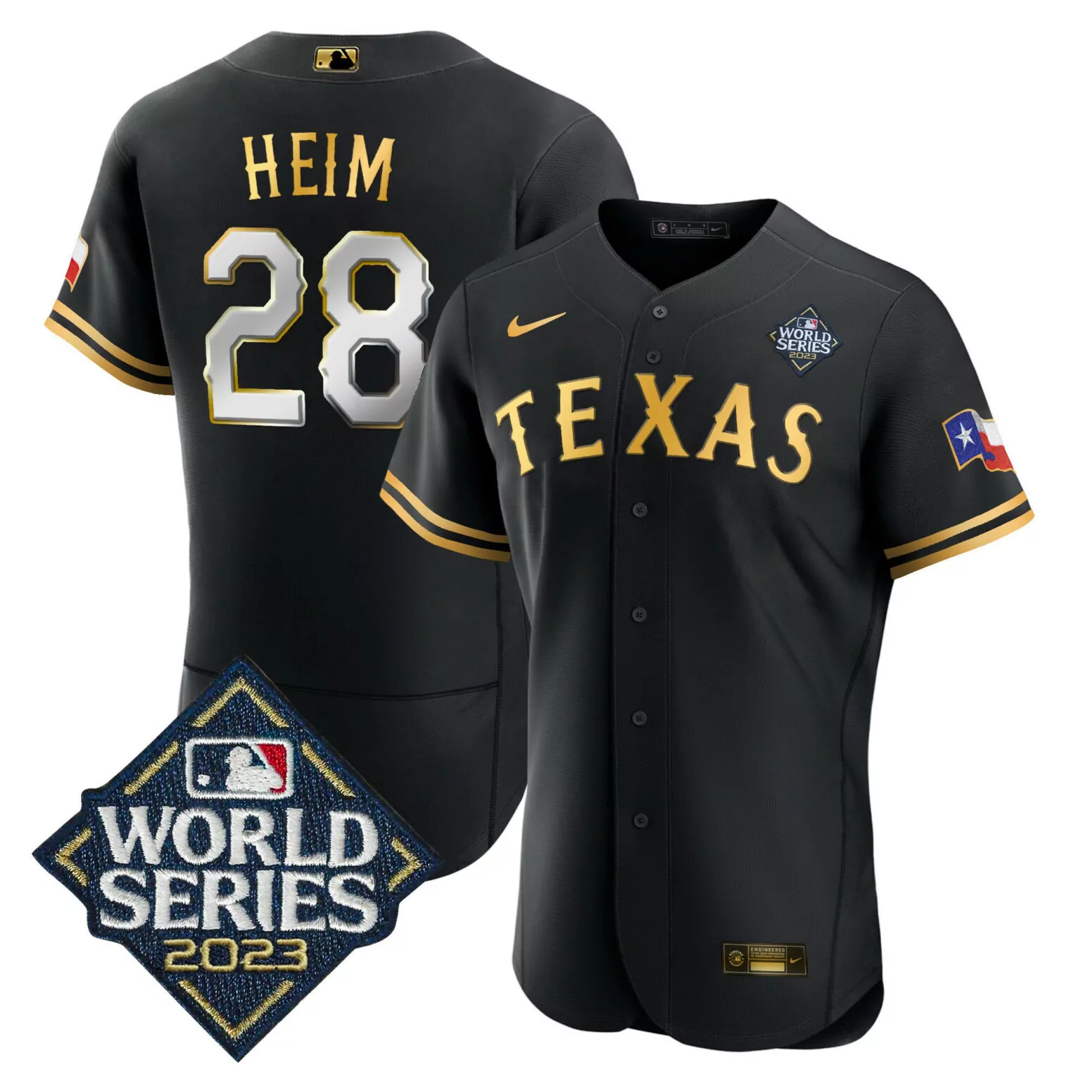 Custom Black gold jonah heim texas rangers 2023 world series jersey v2 all stitched 5070