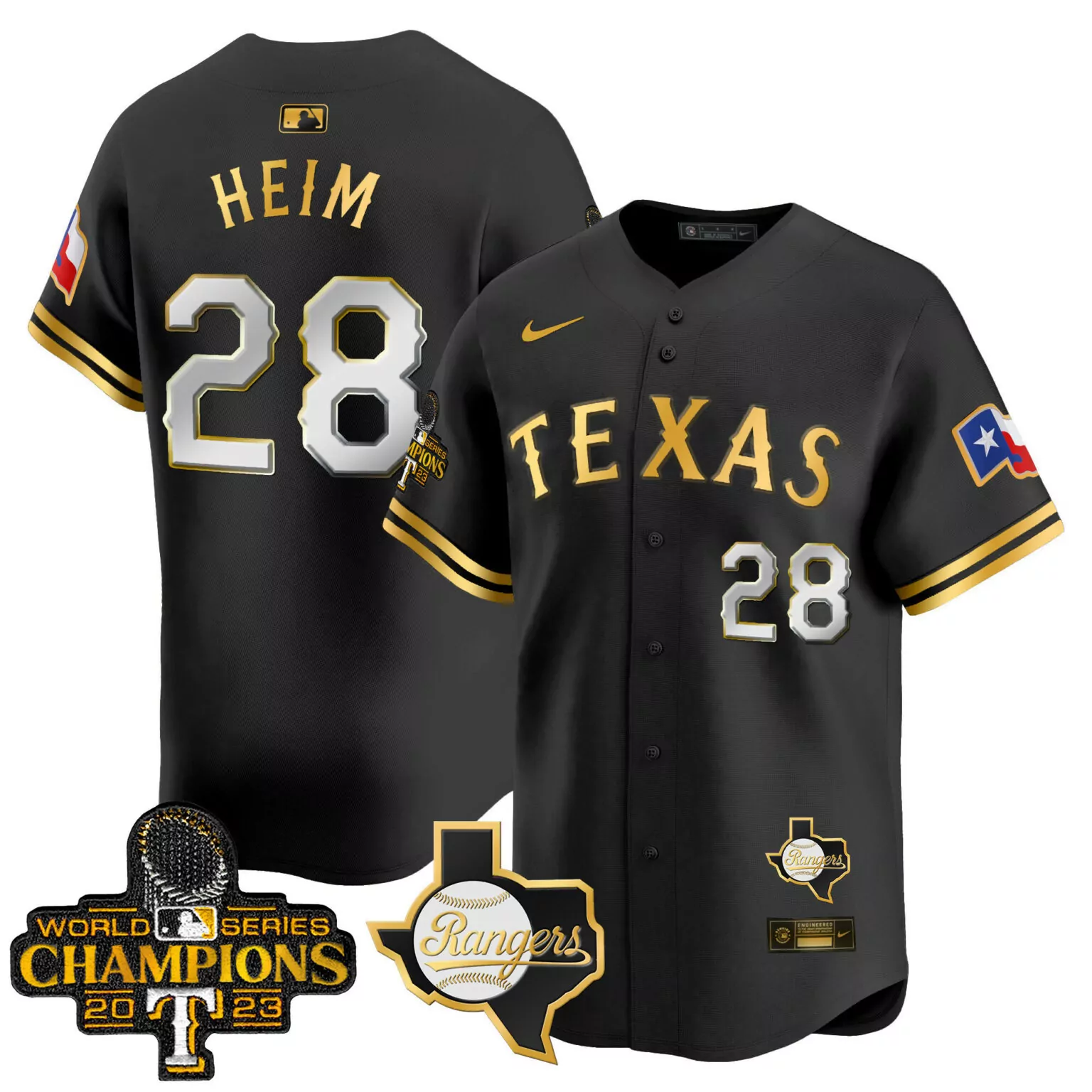 Customizable Black gold jonah heim texas rangers world series champions jersey v2 all stitched 9754