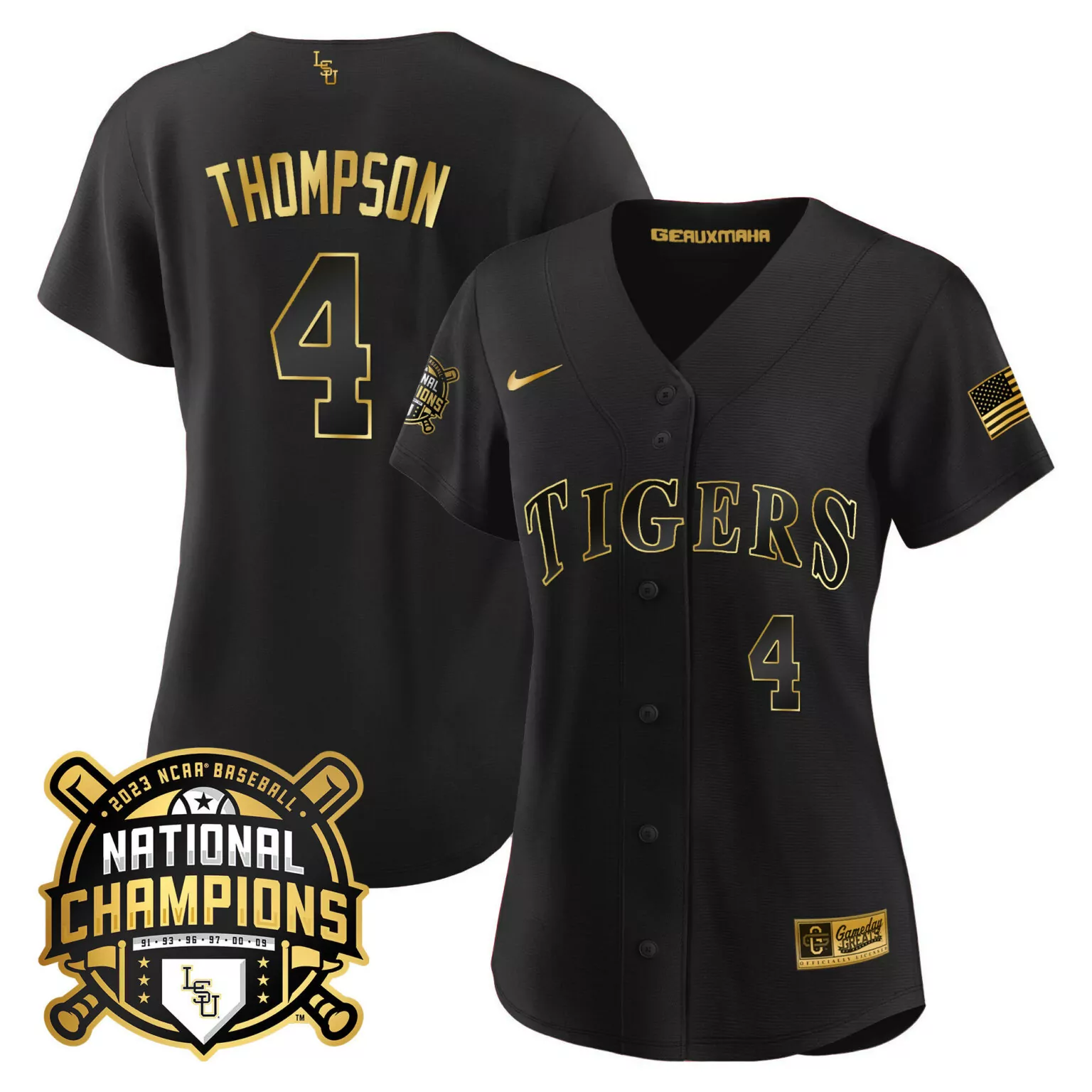 Customizable Black gold jordan thompson lsu tigers 2023 national champions gold cool jersey all stitched 8180