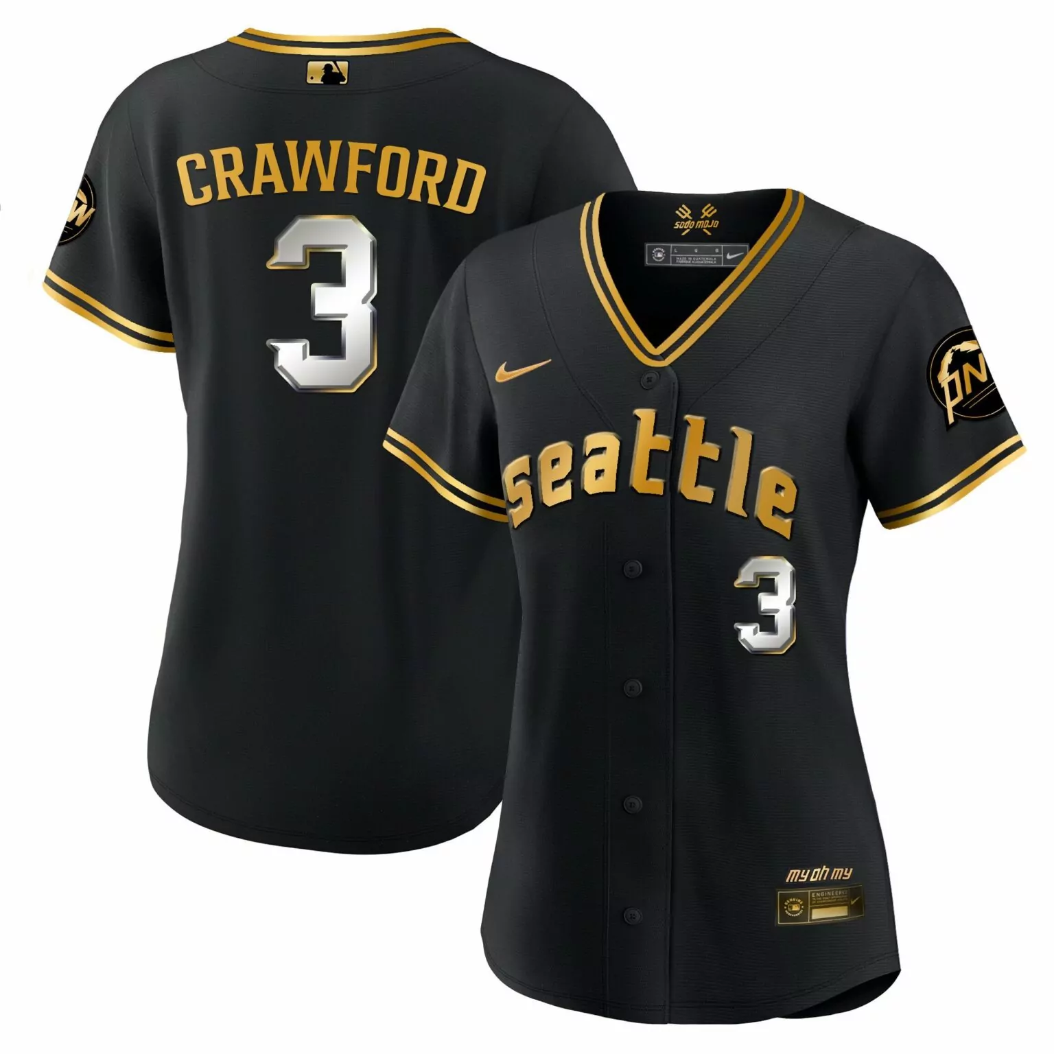 Custom Black gold jp crawford seattle mariners 2023 city connect gold fan made jersey all stitched 7849