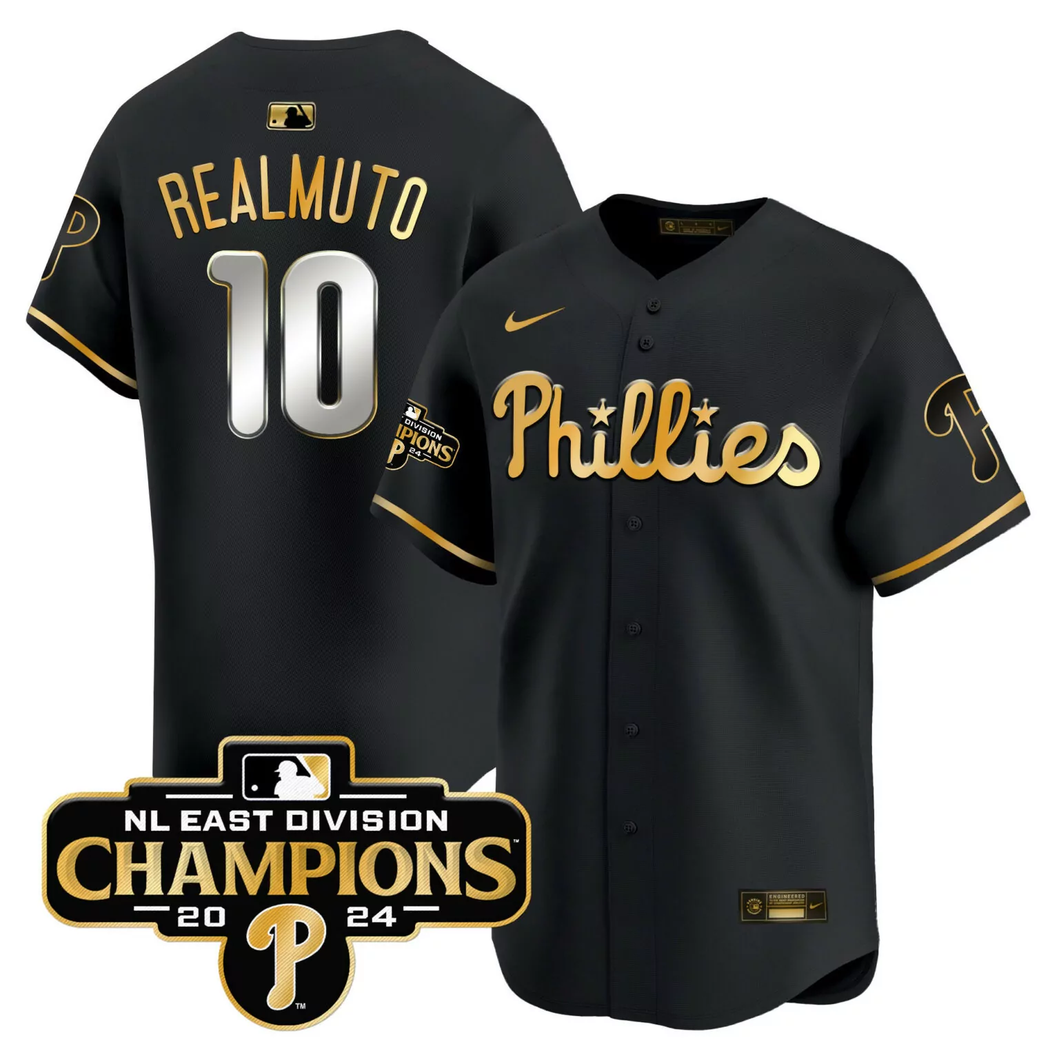 Custom Black gold jt realmuto philadelphia phillies 2024 nl east division champions gold jersey all stitched 6769