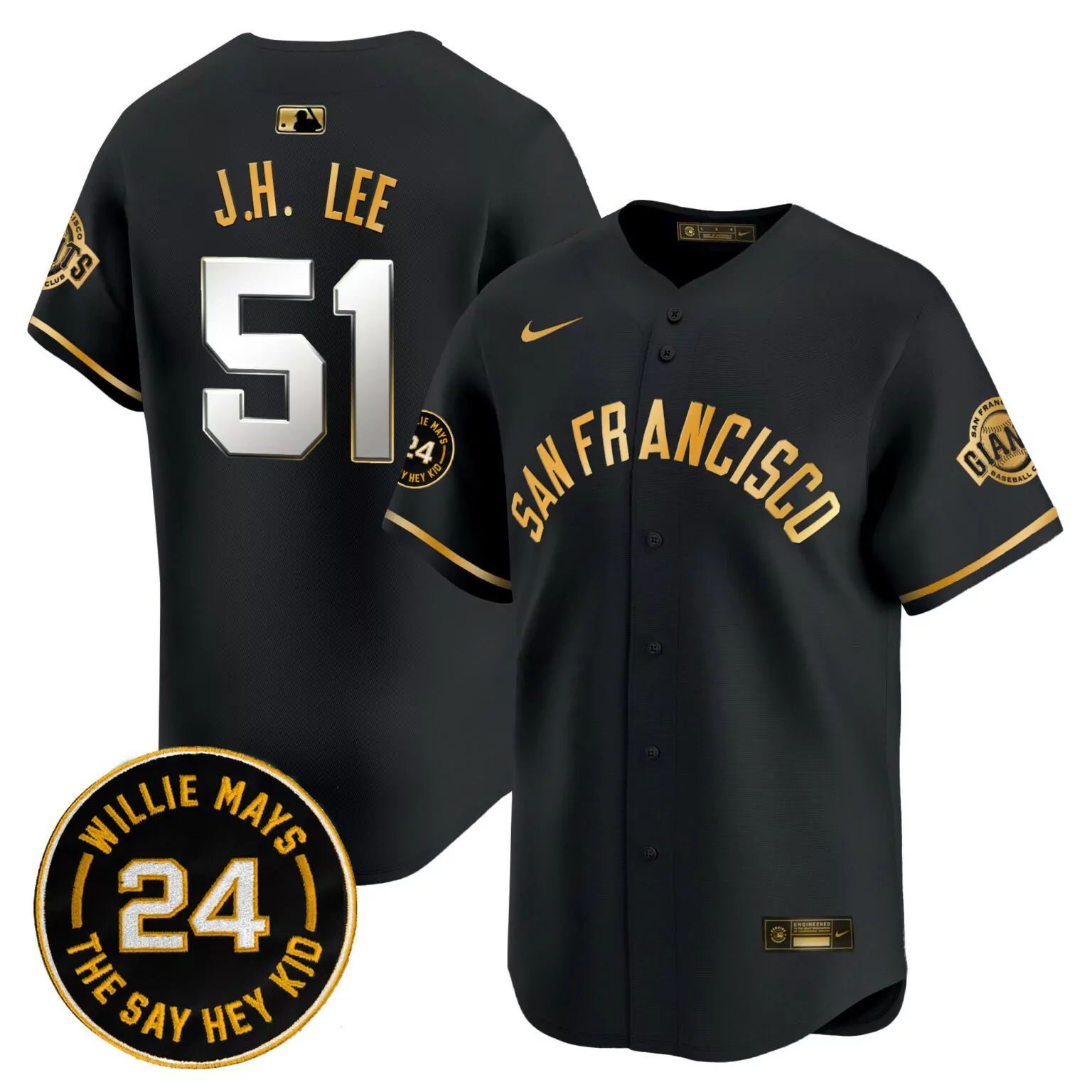 Customizable Black gold jung hoo lee san francisco giants 2024 willie mays patch jersey v5 all stitched 2801