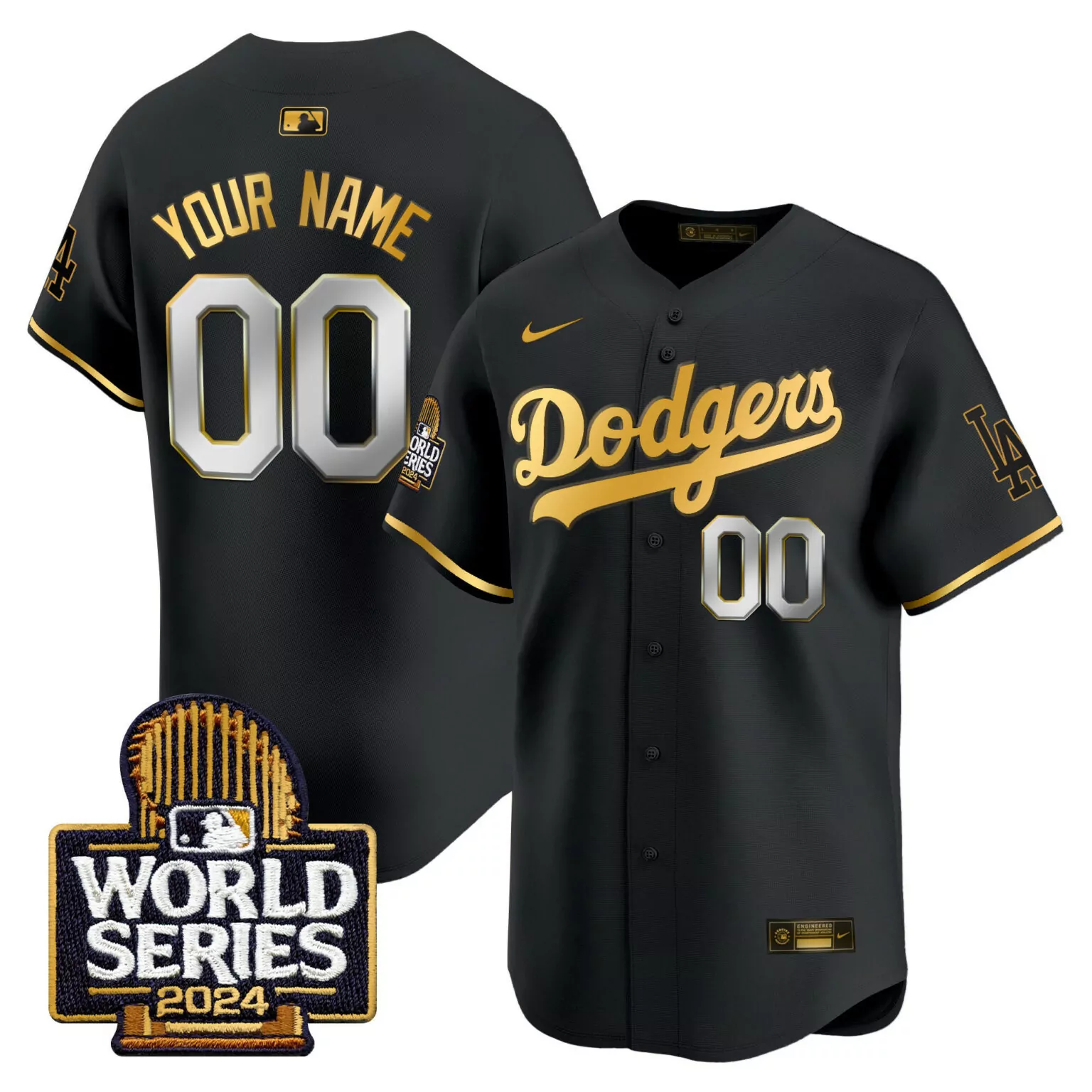 Personalized Black gold los angeles dodgers 2024 world series gold trim vapor custom jersey all stitched 7184