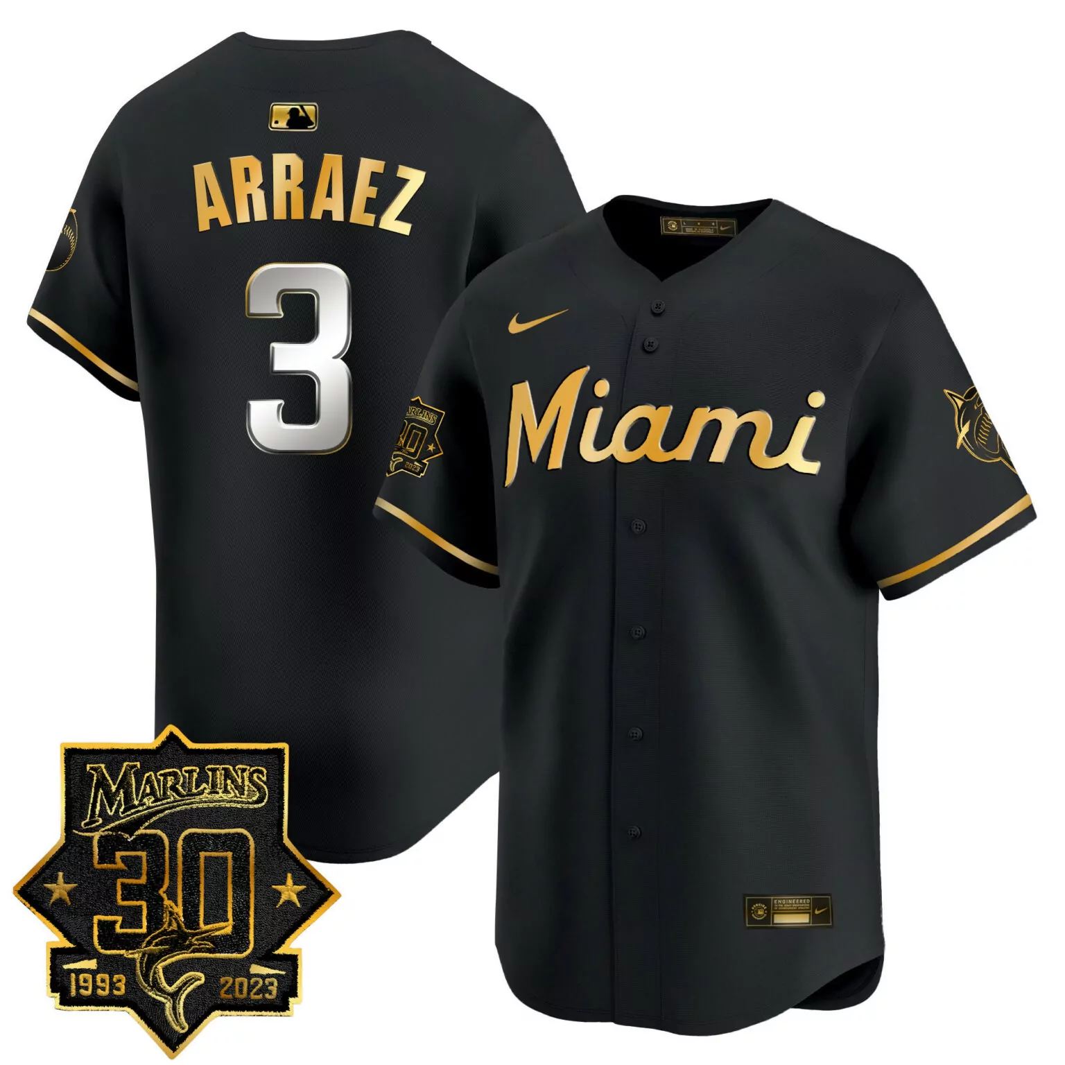 Personalized Black gold luis arraez miami marlins 30 seasons anniversary patch jersey all stitched 2440