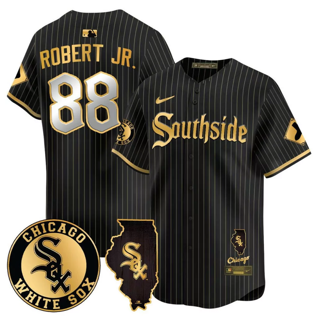 Customizable Black gold luis robert jr chicago white sox 2024 city connect vaper jersey all stitched 6818