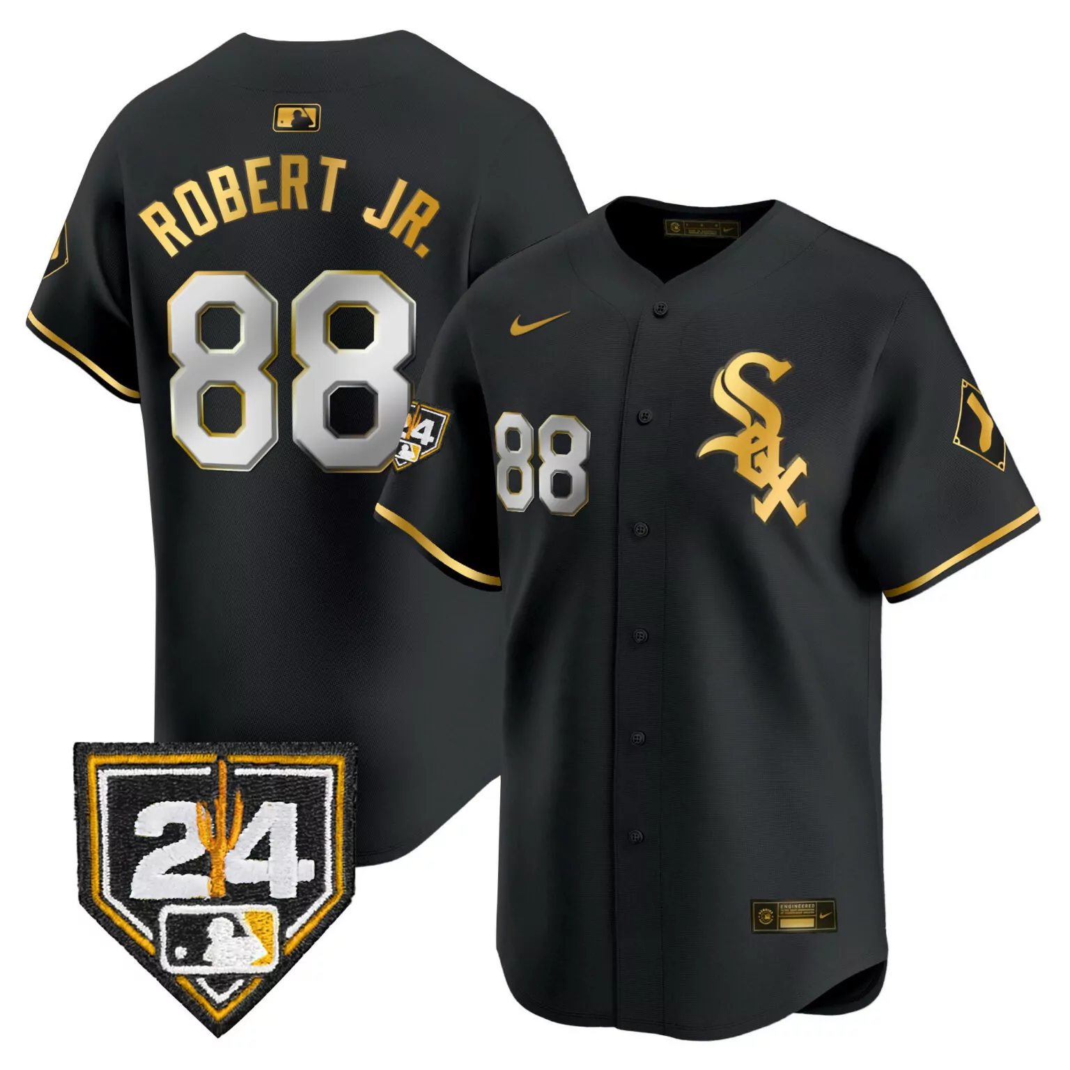 Customizable Black gold luis robert jr chicago white sox 2024 spring training patch jersey all stitched 1820