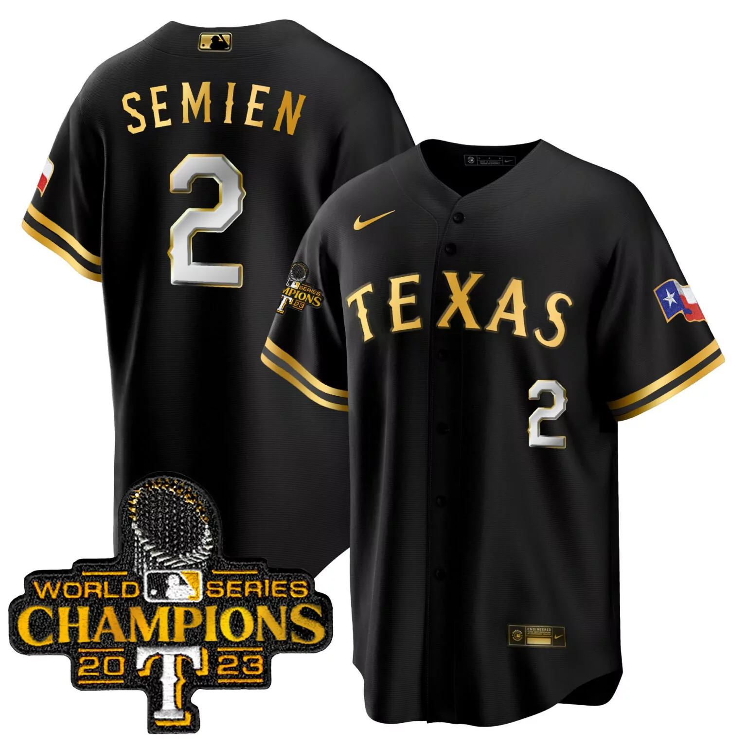 Customizable Black gold marcus semien texas rangers 2023 world series champions jersey all stitched 4578
