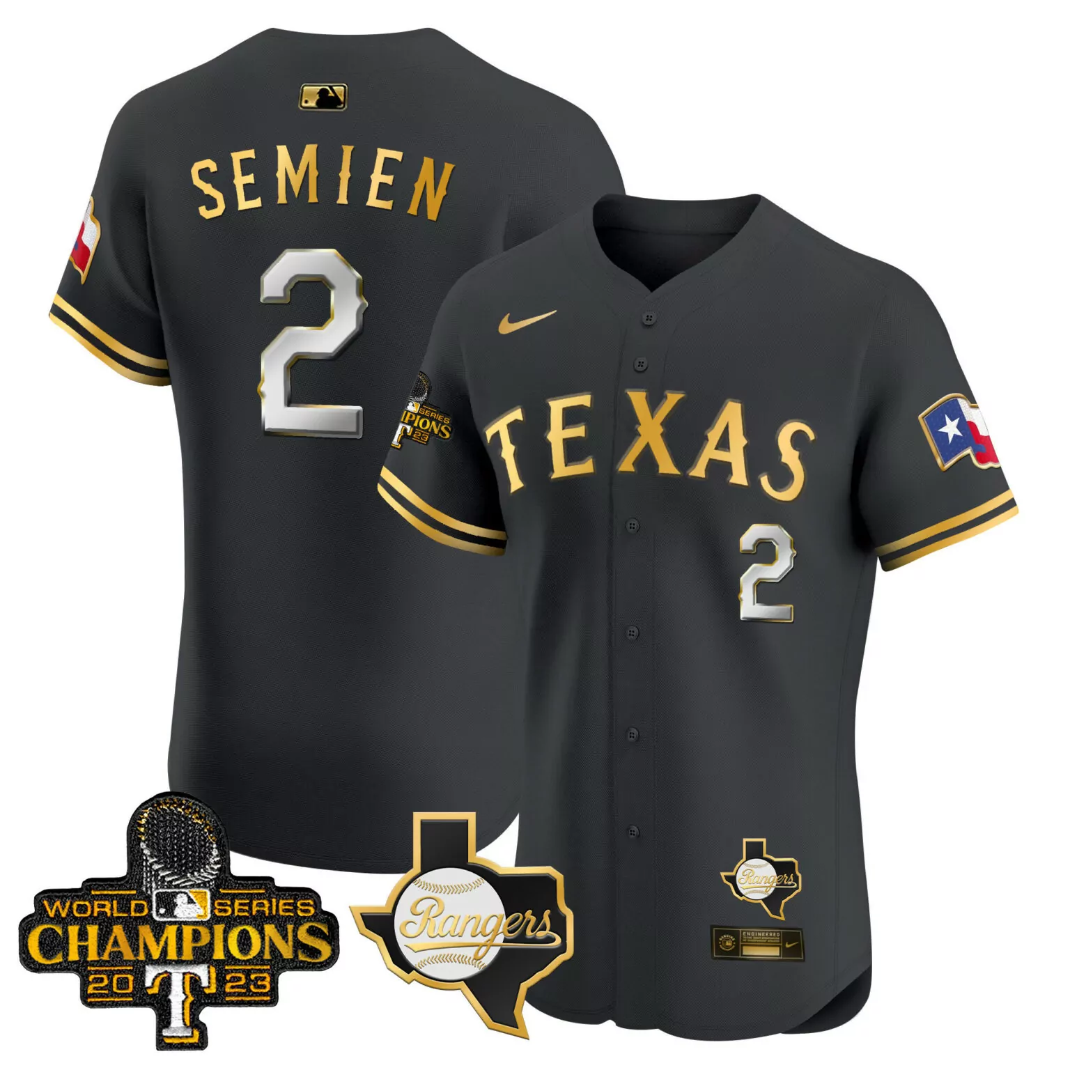 Custom Black gold marcus semien texas rangers world series champions jersey v2 all stitched 4790