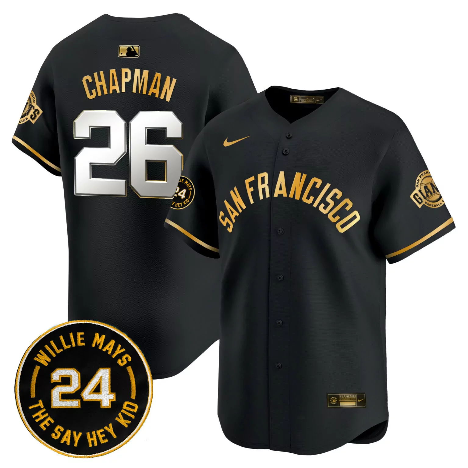 Custom Black gold matt chapman san francisco giants 2024 willie mays patch jersey v5 all stitched 9074
