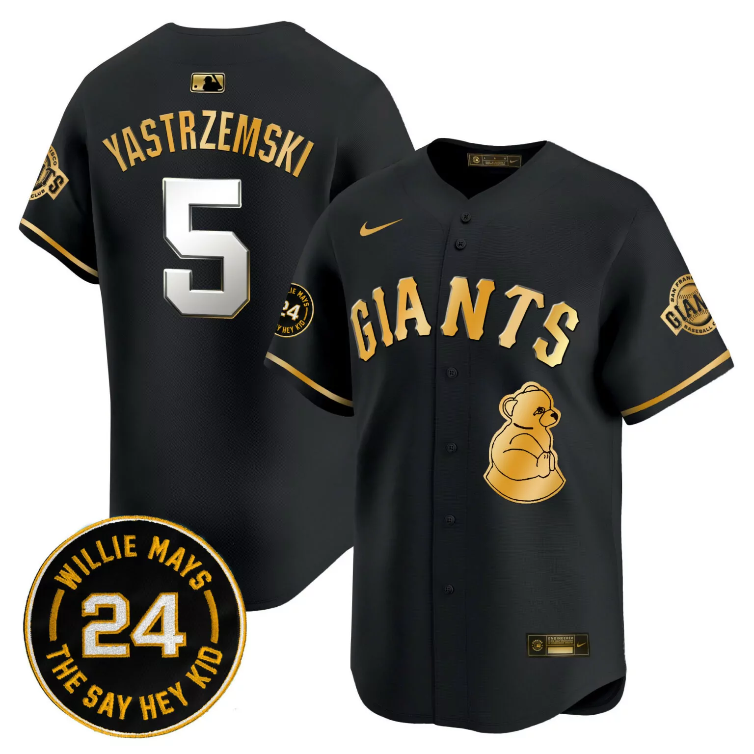 Personalized Black gold mike yastrzemski san francisco giants 2024 willie mays patch jersey v4 all stitched 5546