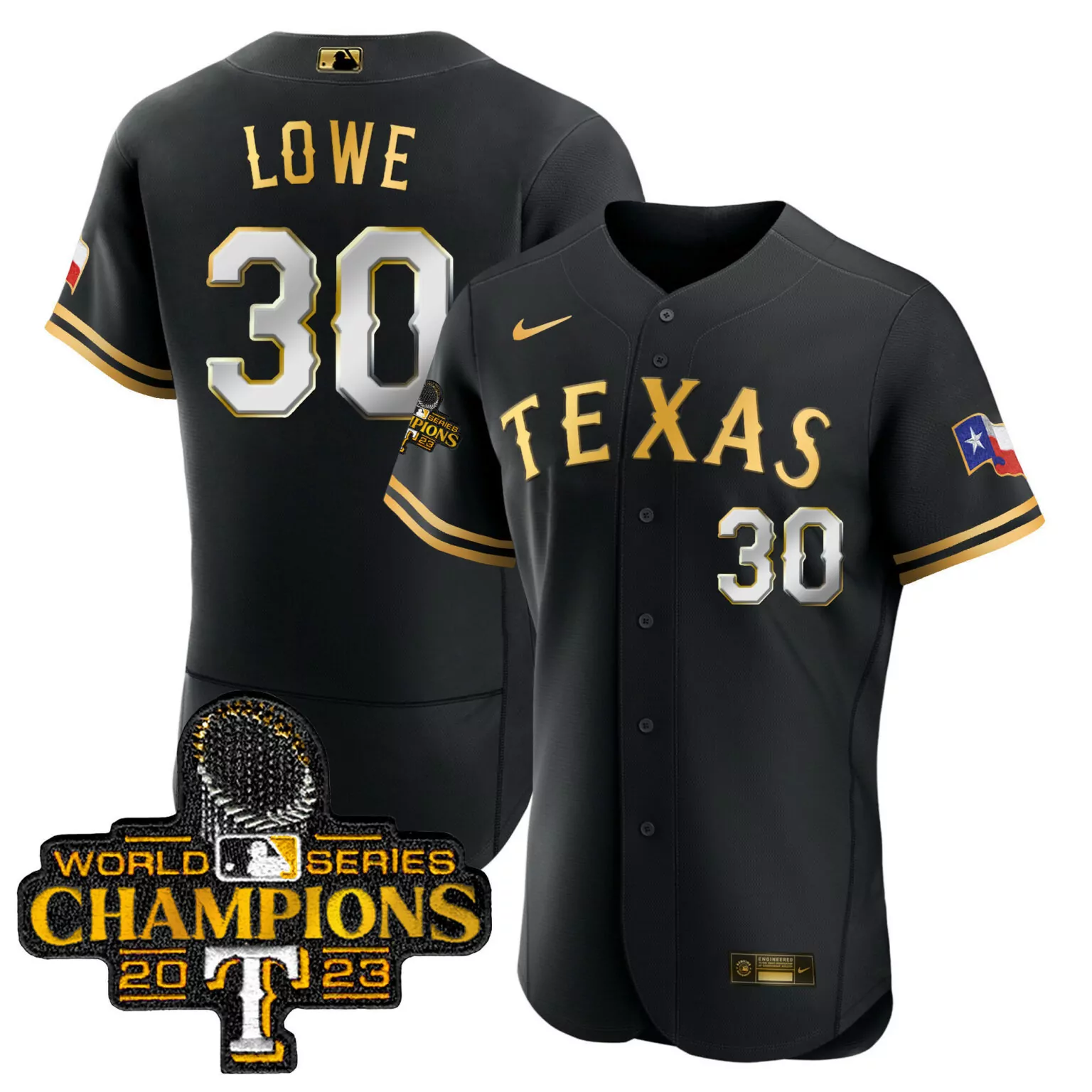 Customizable Black gold nathaniel lowe texas rangers 2023 world series champions jersey all stitched 7310
