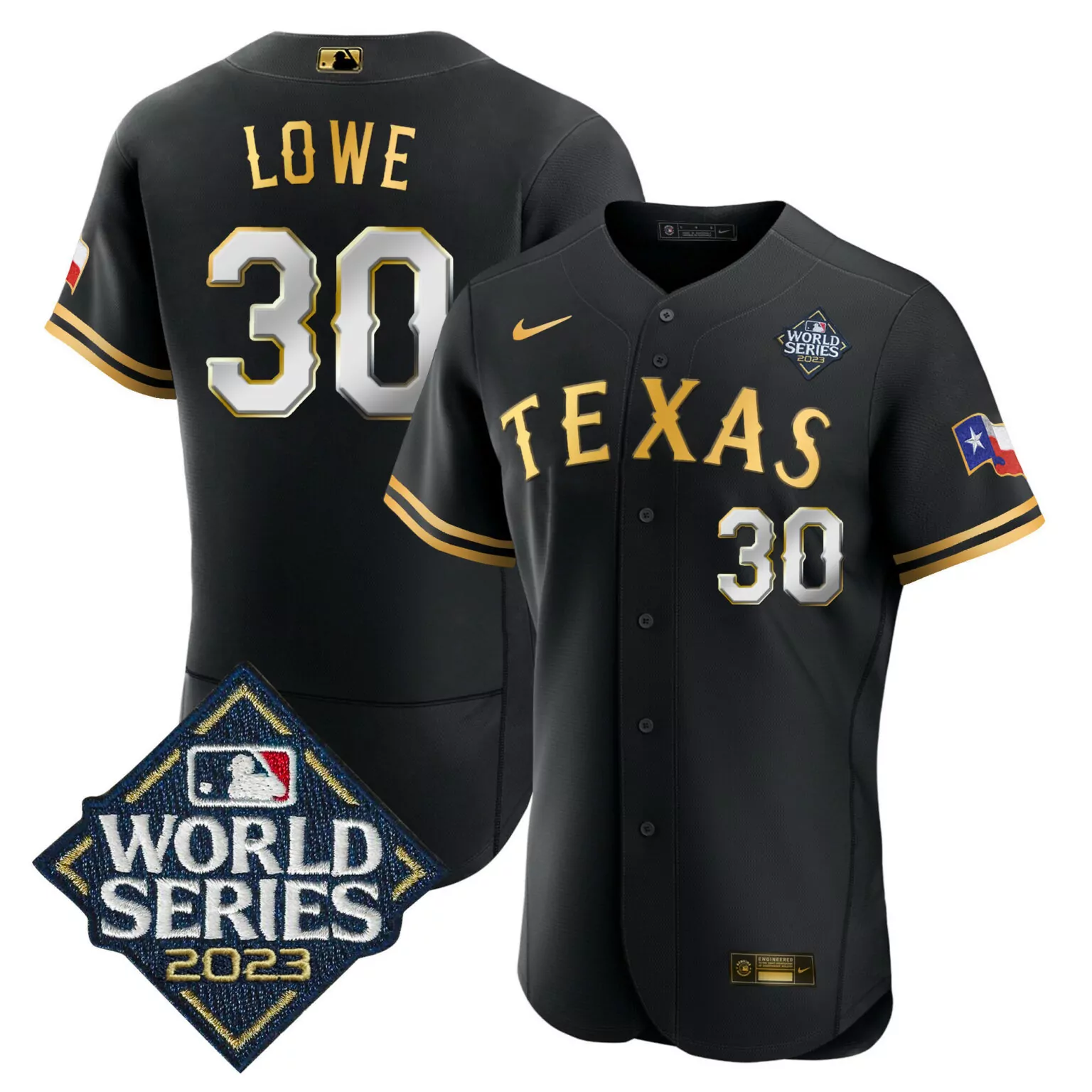 Personalized Black gold nathaniel lowe texas rangers 2023 world series jersey v2 all stitched 4002