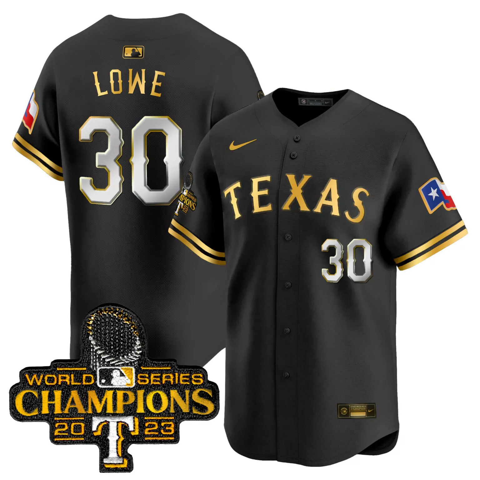 Customizable Black gold nathaniel lowe texas rangers world series champions jersey all stitched 1983