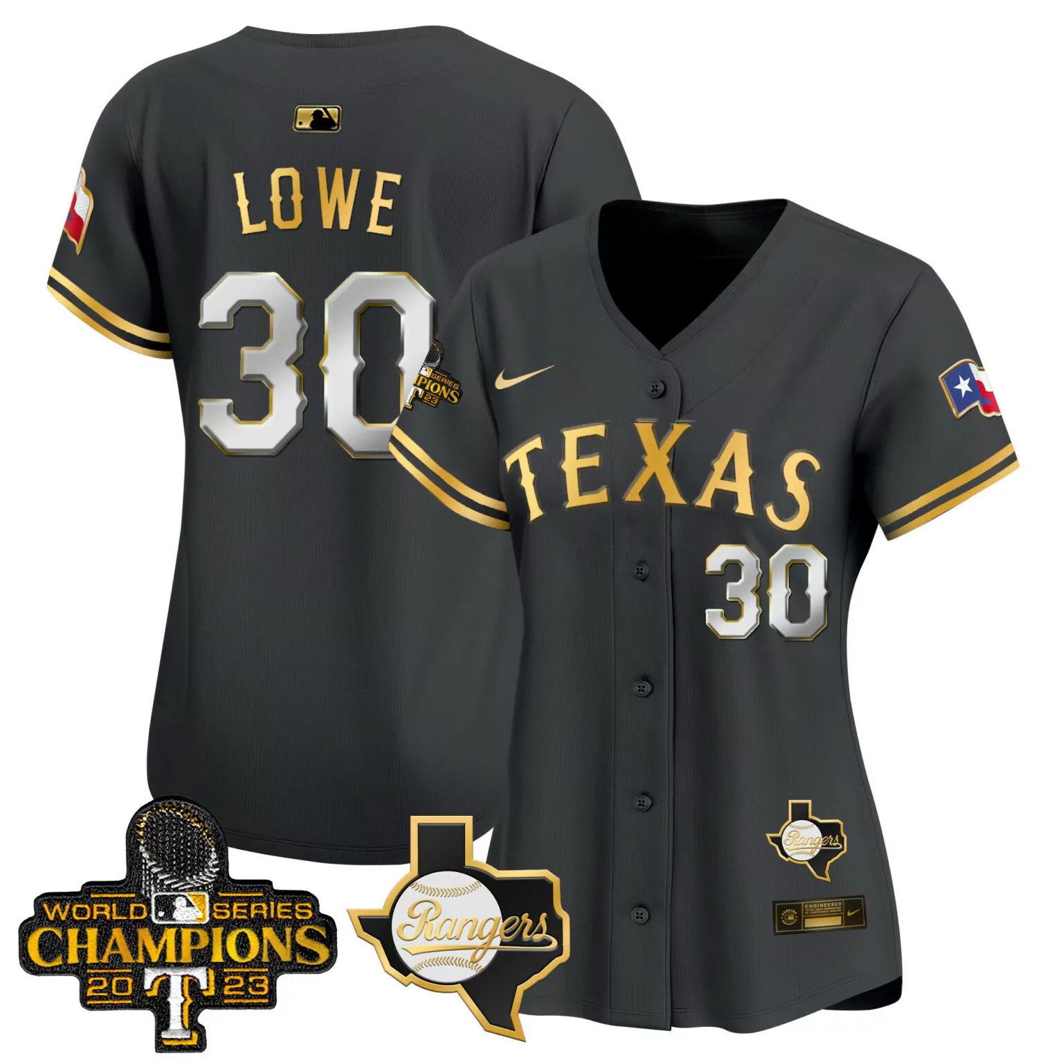 Customizable Black gold nathaniel lowe texas rangers world series champions jersey v2 all stitched 1423