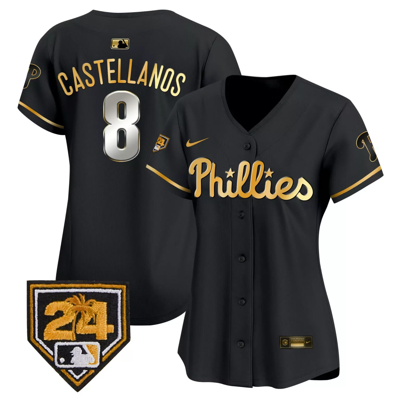Personalized Black gold nick castellanos philadelphia phillies 2024 spring training patch jersey all stitched 1250