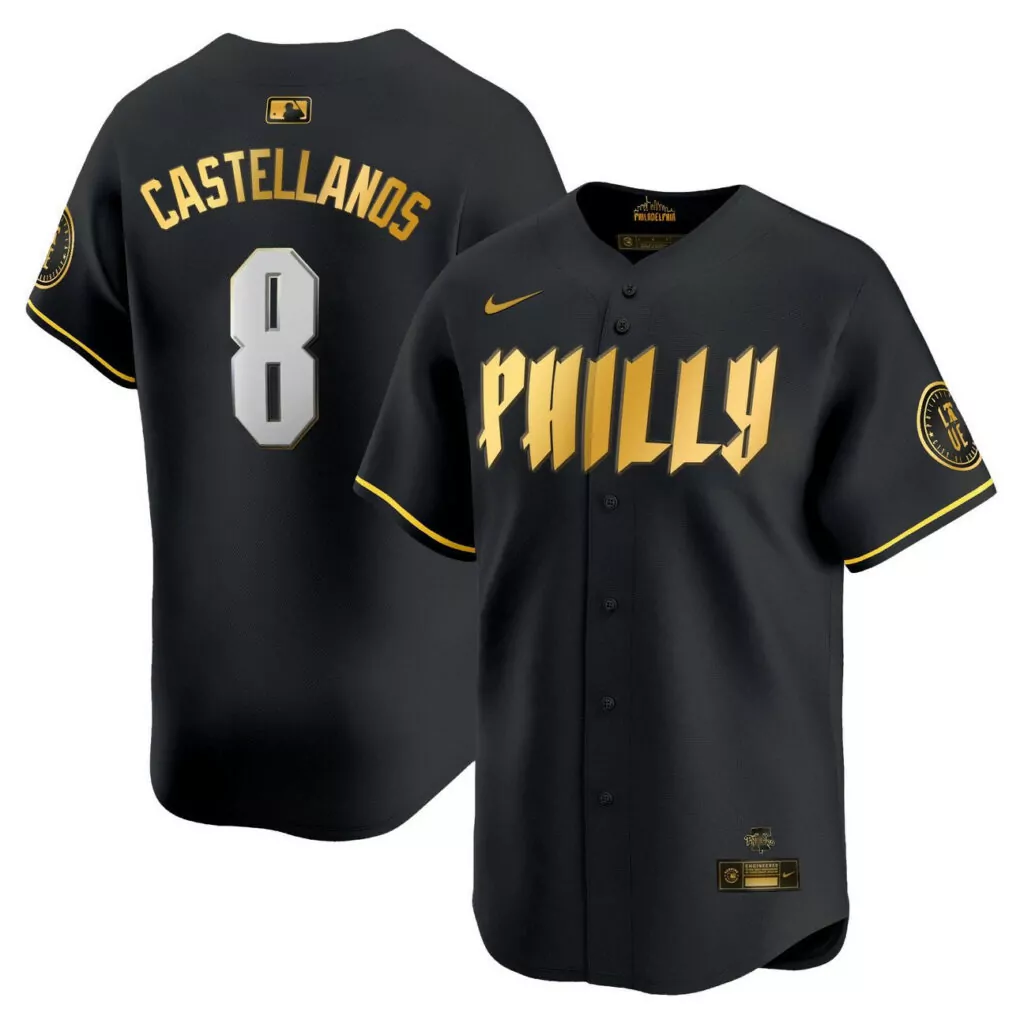 Custom Black gold nick castellanos philadelphia phillies blue 2024 city connect jersey 8915