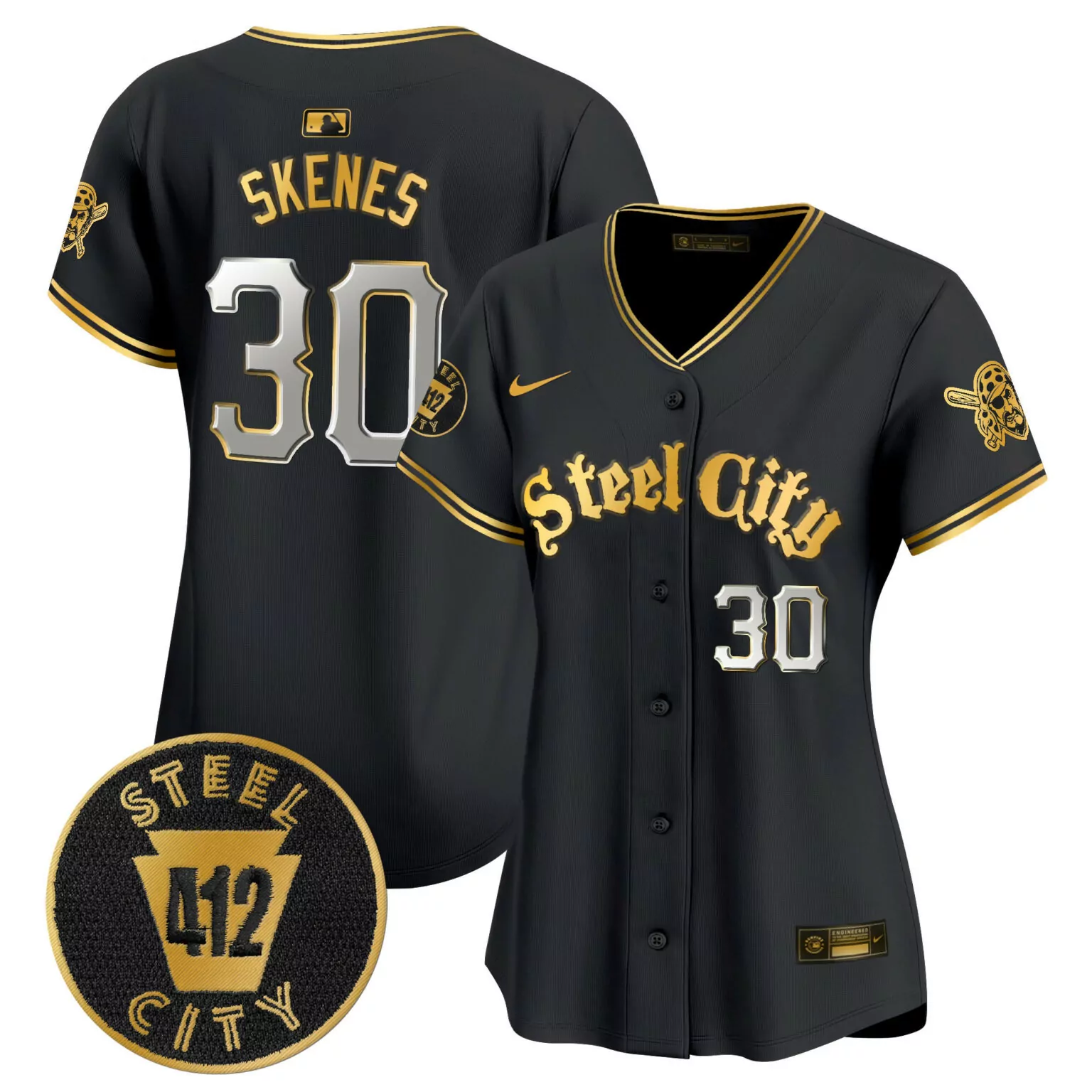Custom Black gold paul skenes pittsburgh pirates 412 patch jersey v5 all stitched 6197
