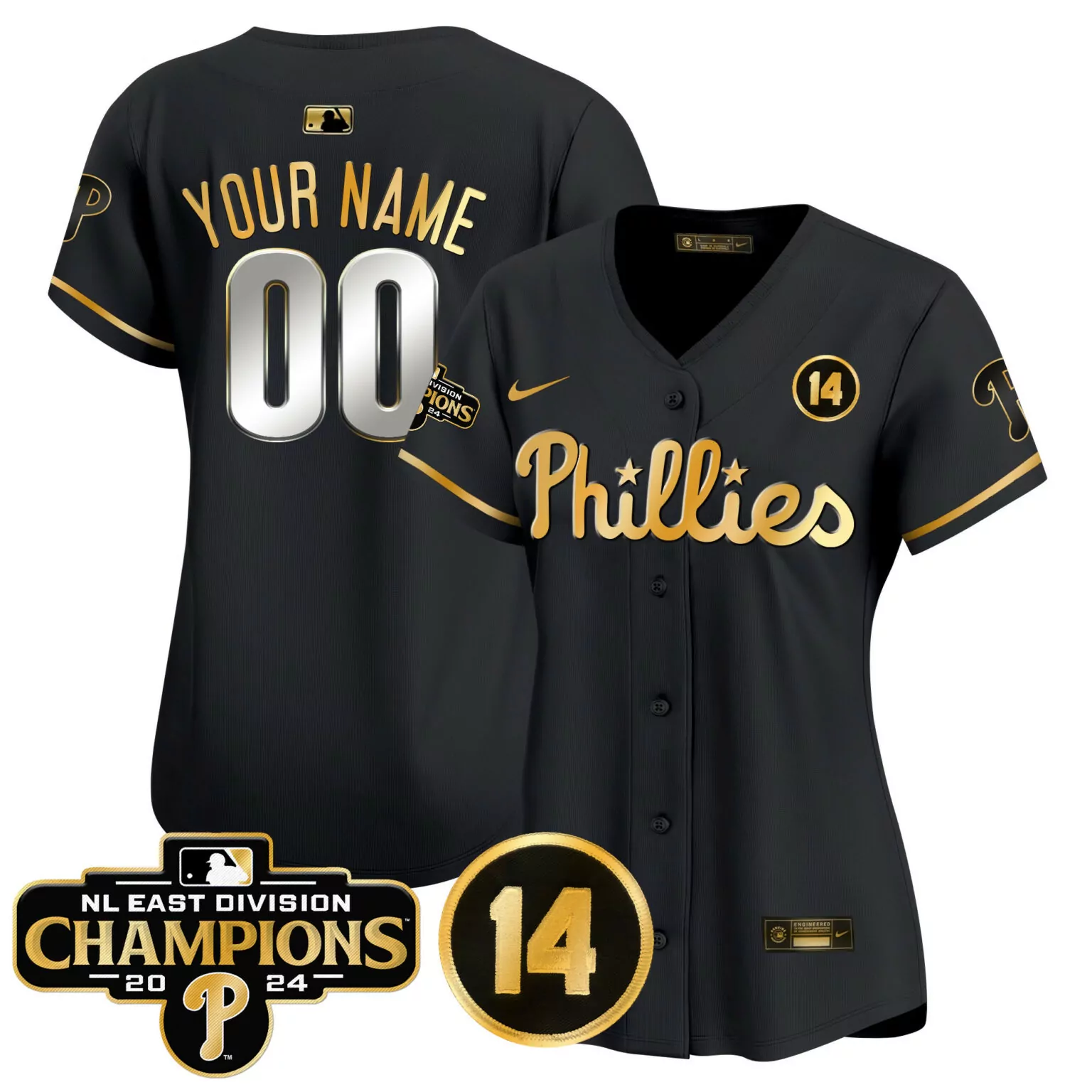Personalized Black gold philadelphia phillies 2024 nl east division champions pete rose patch vapor custom jersey all stitched 8273