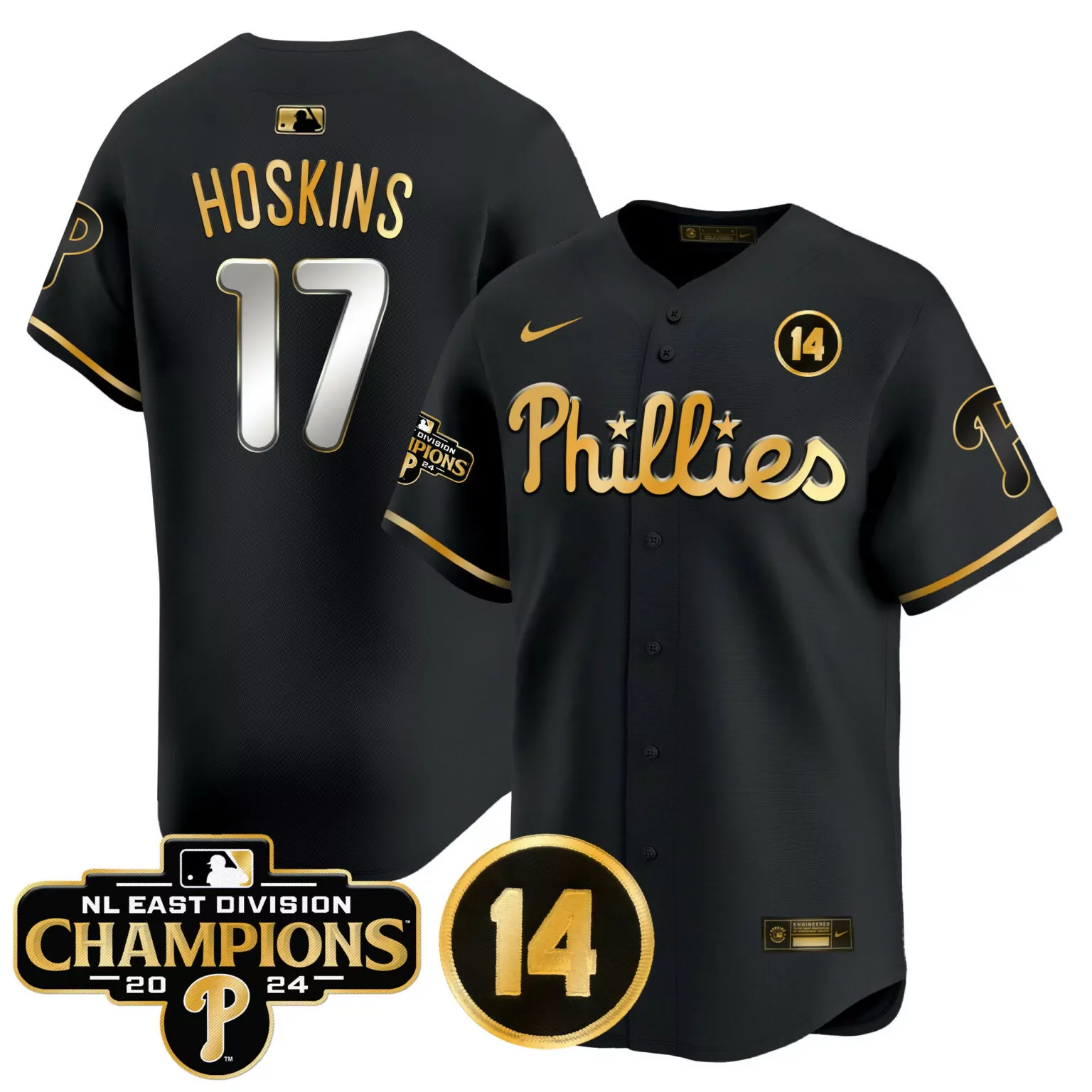 Custom Black gold rhys hoskins philadelphia phillies 2024 nl east division champions pete rose patch jersey all stitched 8854